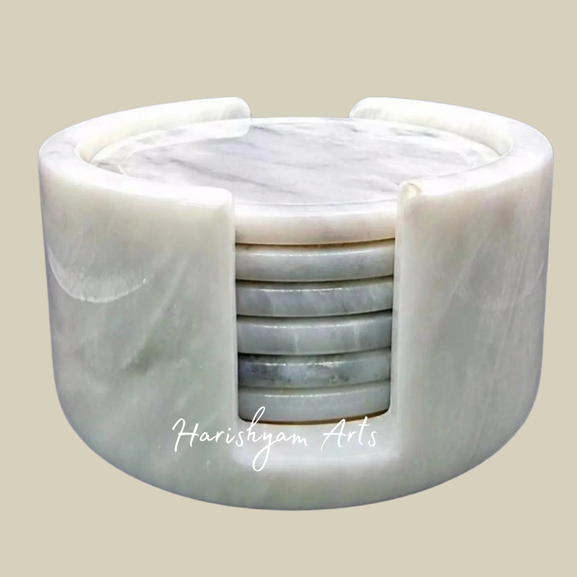 Handcrafted White Marble Coasters Set of 6 Round Tea and Coffee Drink Coasters