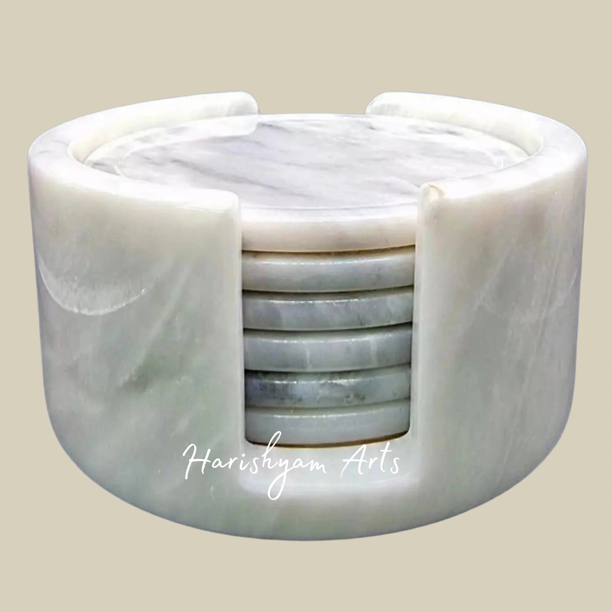 Handcrafted White Marble Coasters Set of 6 Round Tea and Coffee Drink Coasters