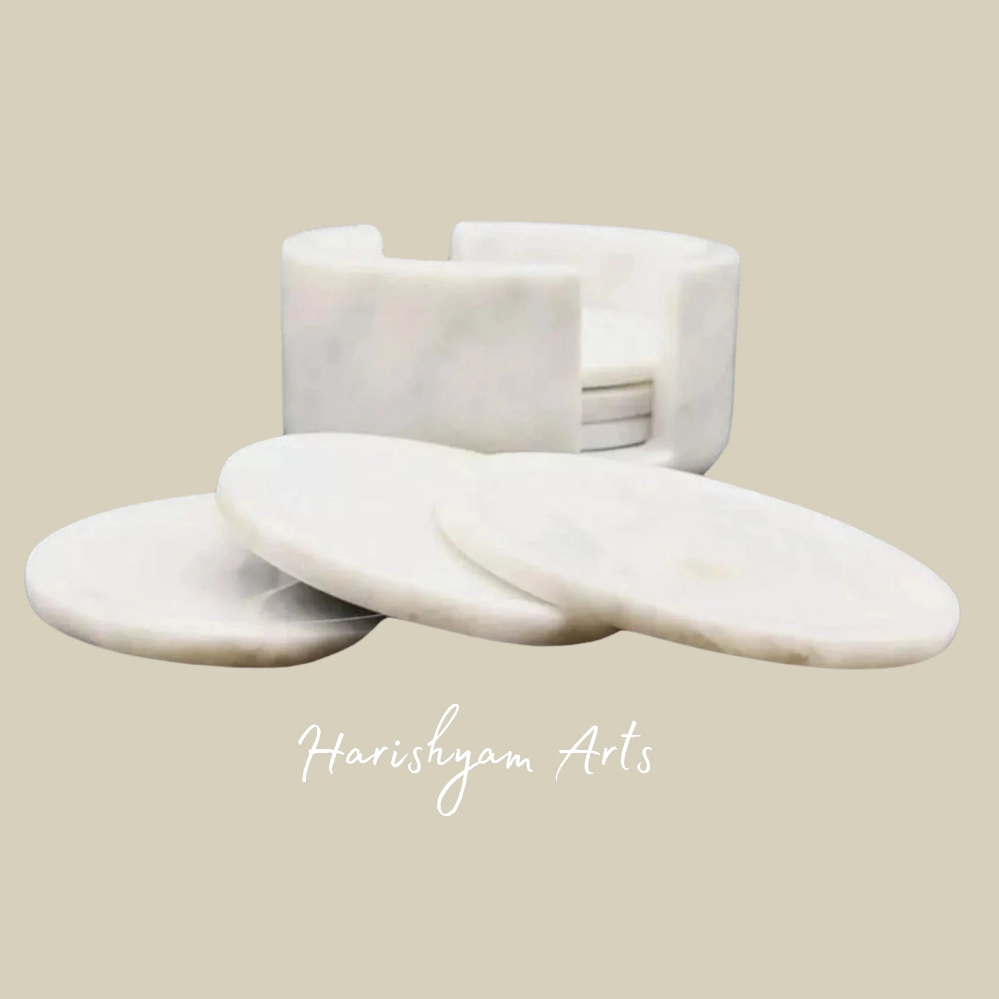 Handcrafted White Marble Coasters Set of 6 Round Tea and Coffee Drink Coasters