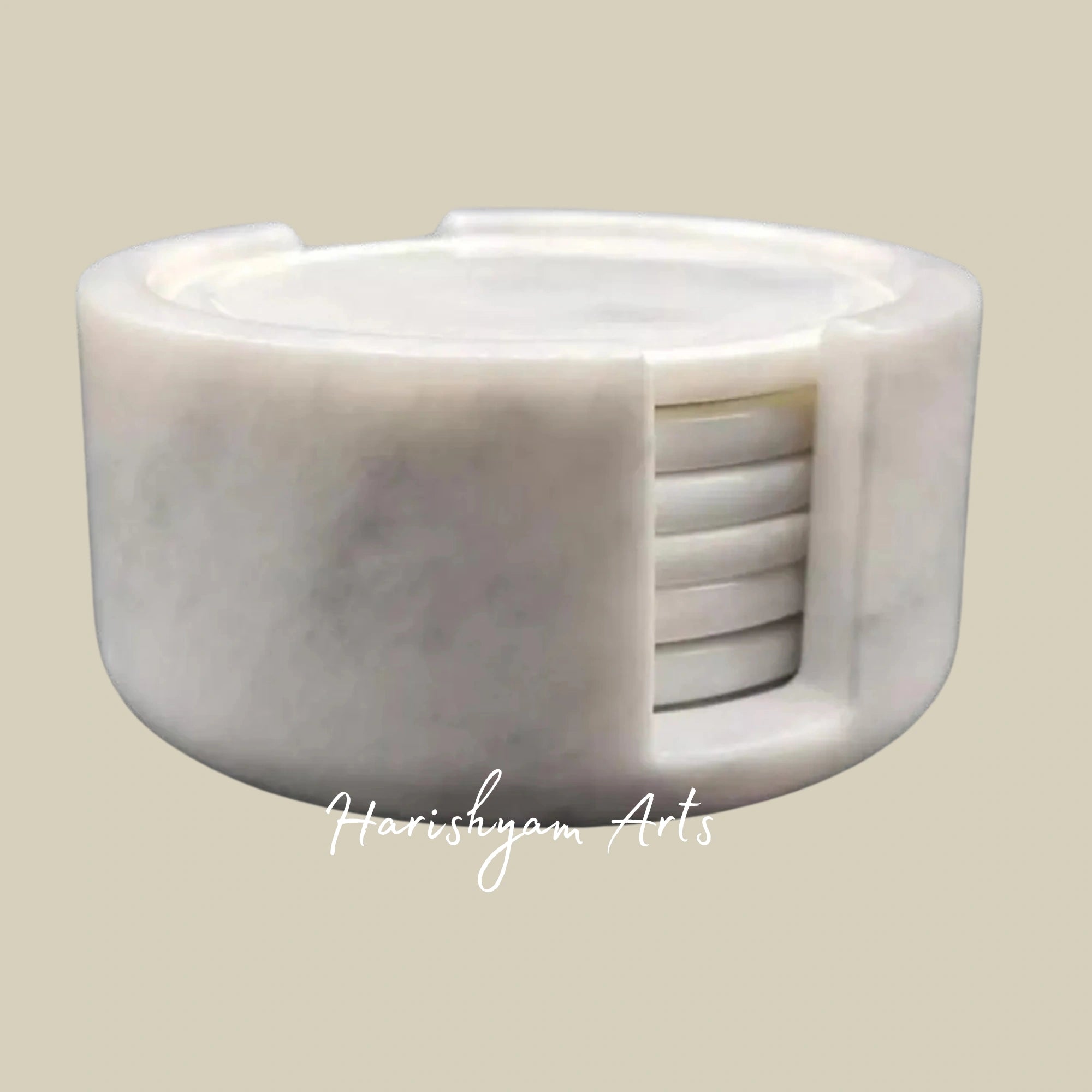 Handcrafted White Marble Coasters Set of 6 Round Tea and Coffee Drink Coasters