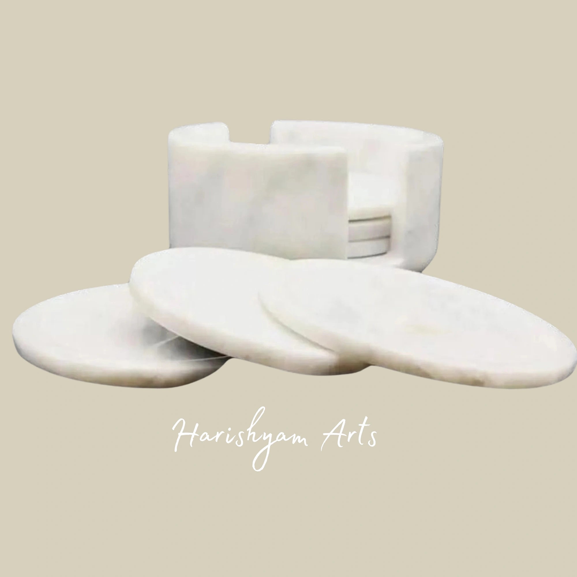 Handcrafted White Marble Coasters Set of 6 Round Tea and Coffee Drink Coasters