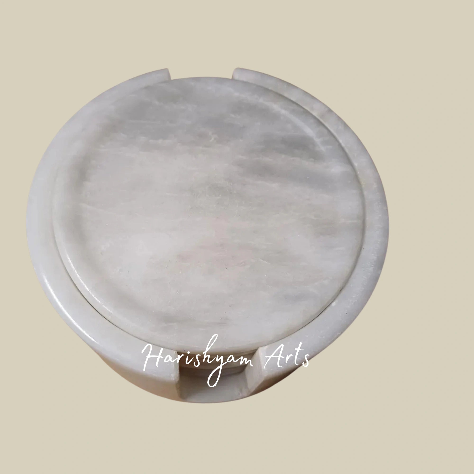 Handcrafted White Marble Coasters Set of 6 Round Tea and Coffee Drink Coasters
