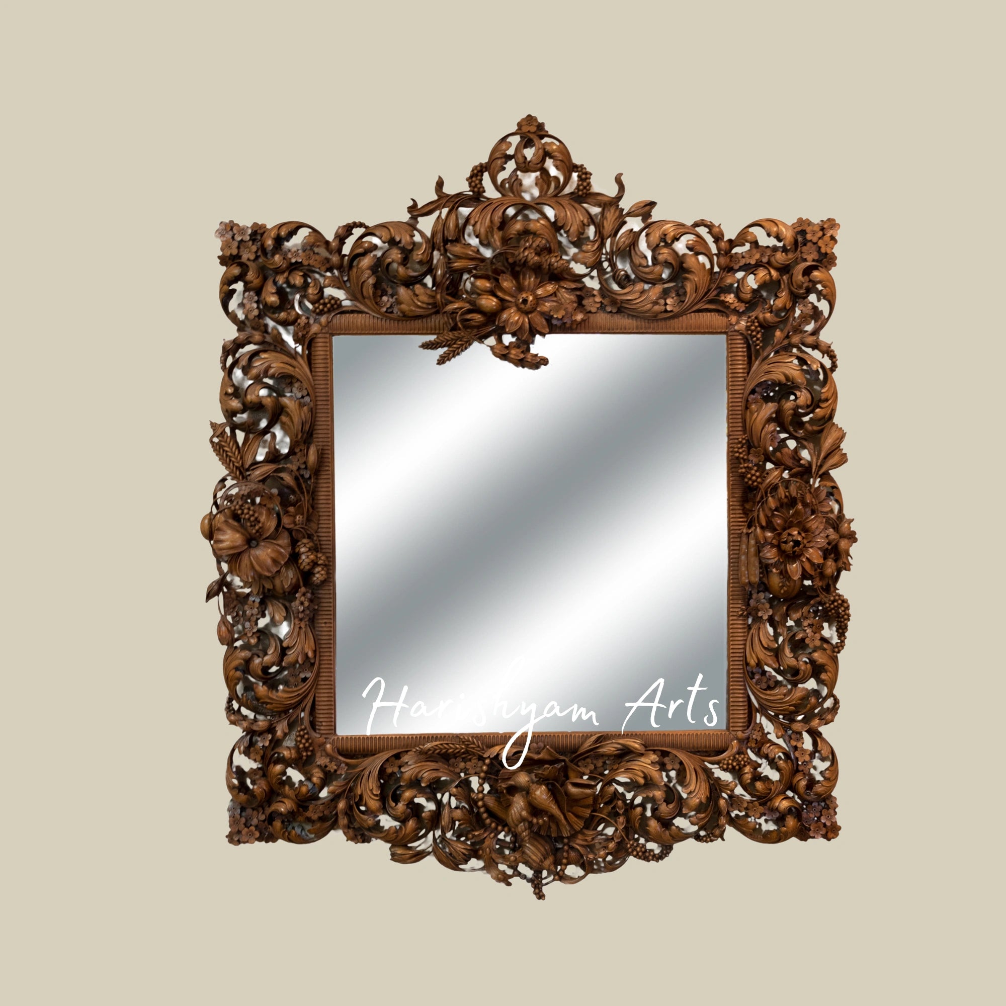 Handcrafted Wooden Carved Mirror Frame