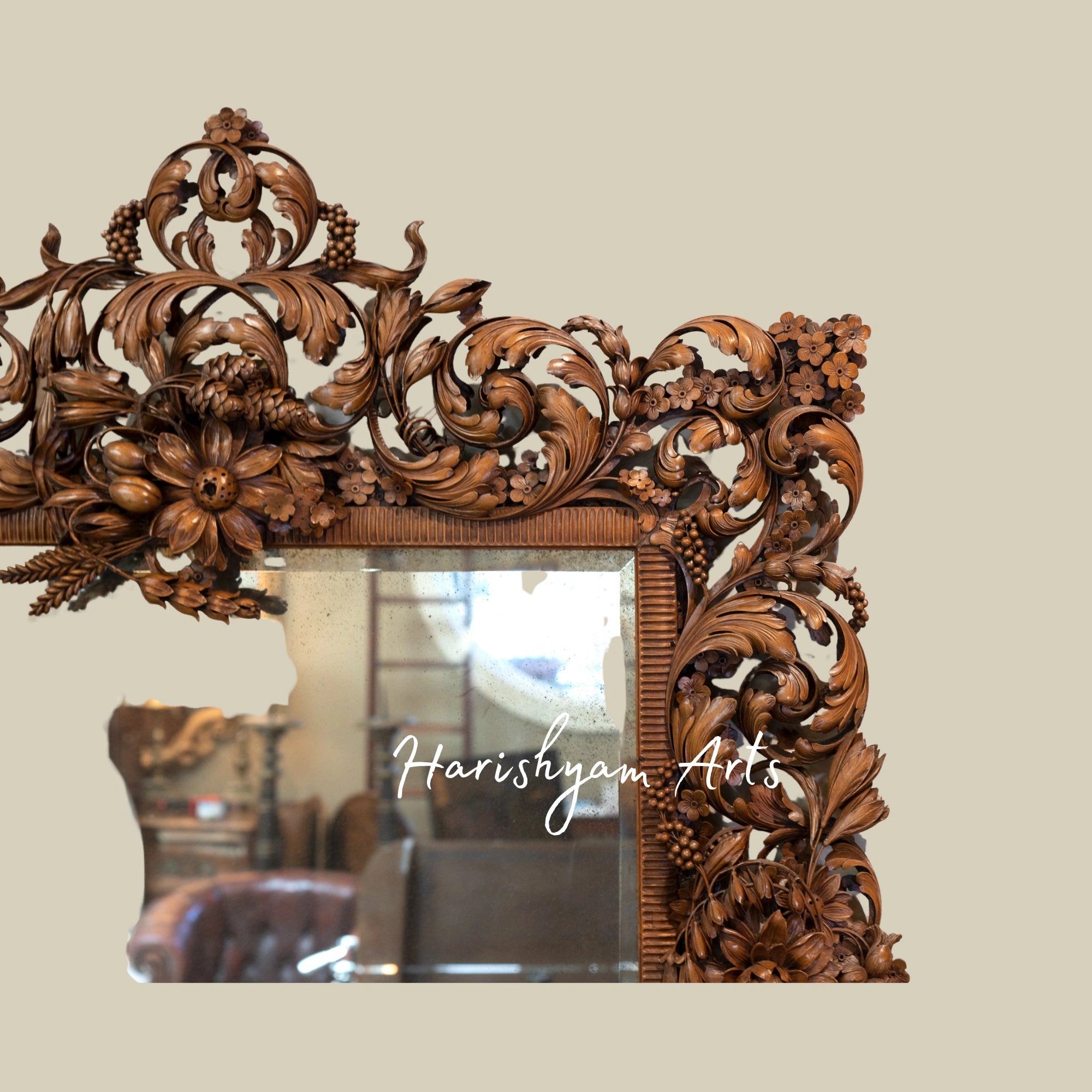 Handcrafted Wooden Carved Mirror Frame