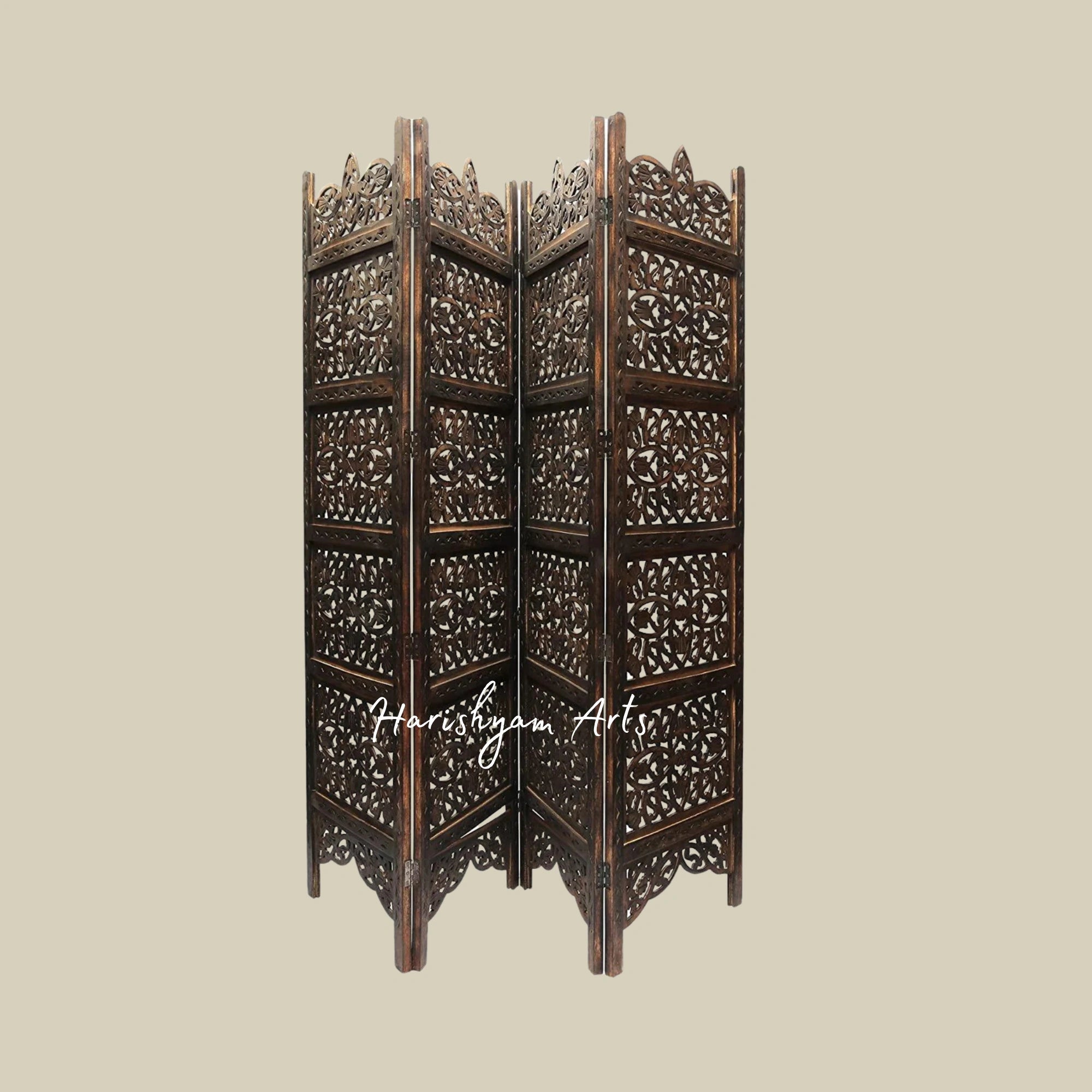 Handcrafted Wooden Folding Screen with Heritage Design