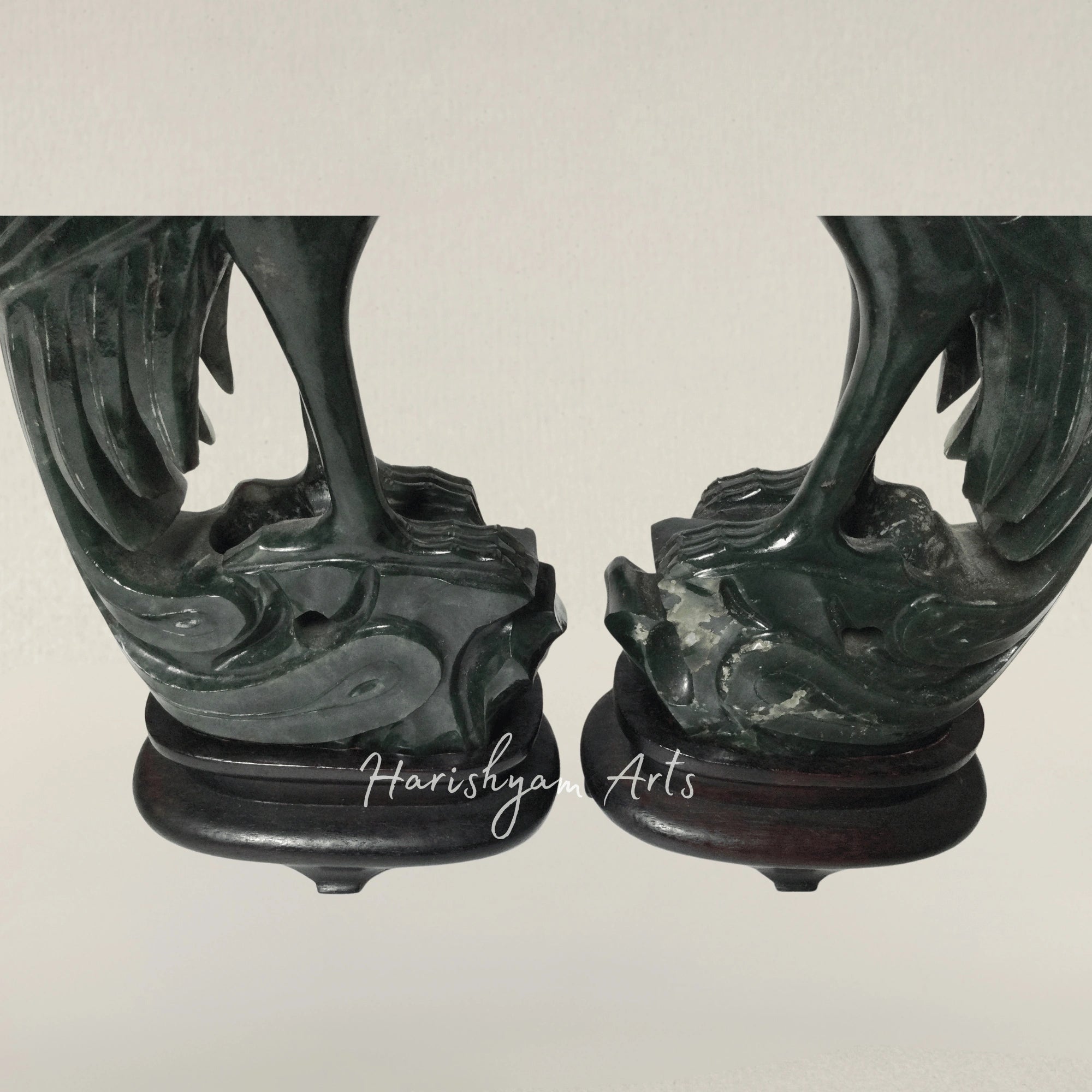 Handcrafted Wooden Phoenix Bird Sculpture with a Display Stand