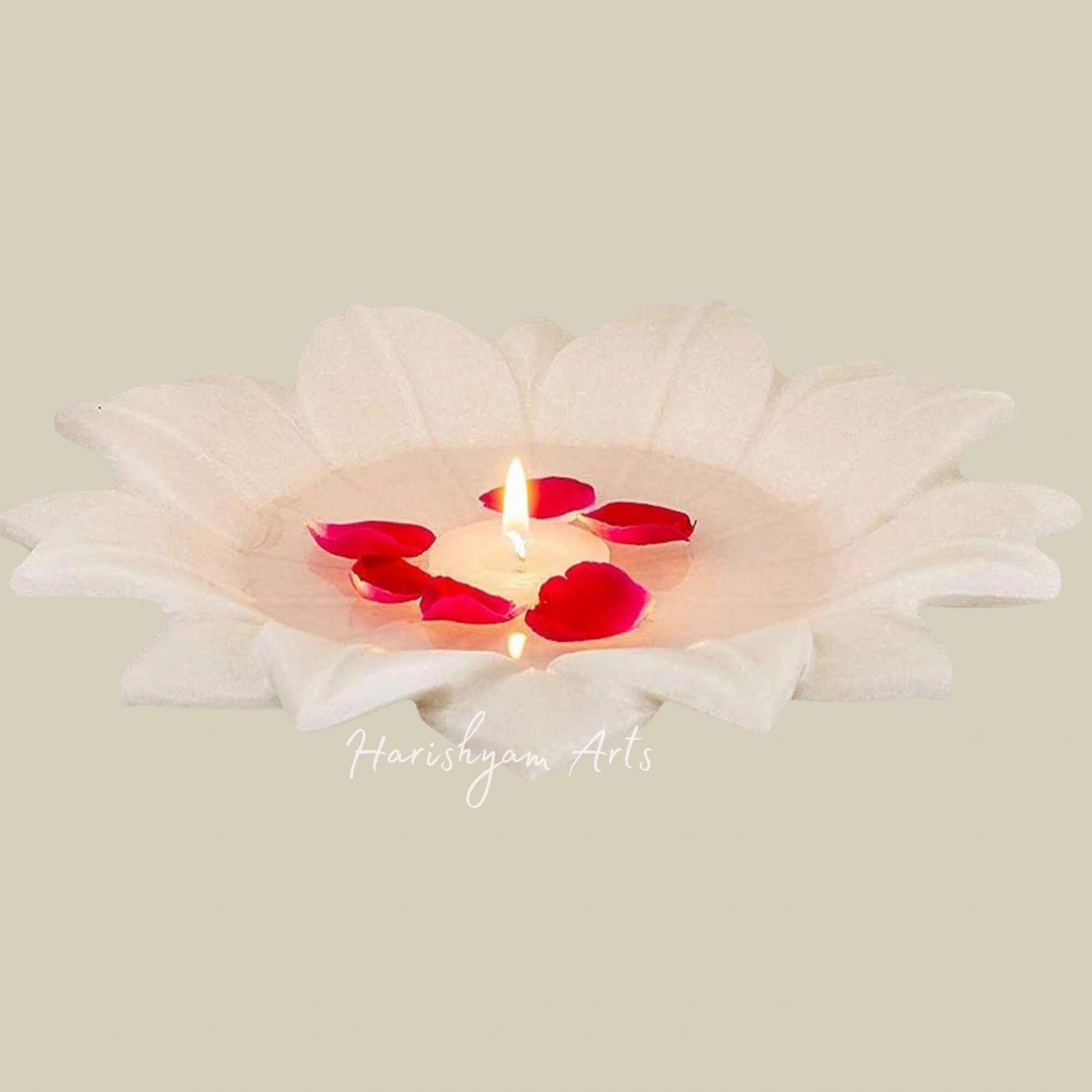 Handmade Marble Lotus Urli Round Shaped Bowl for Festive Décor