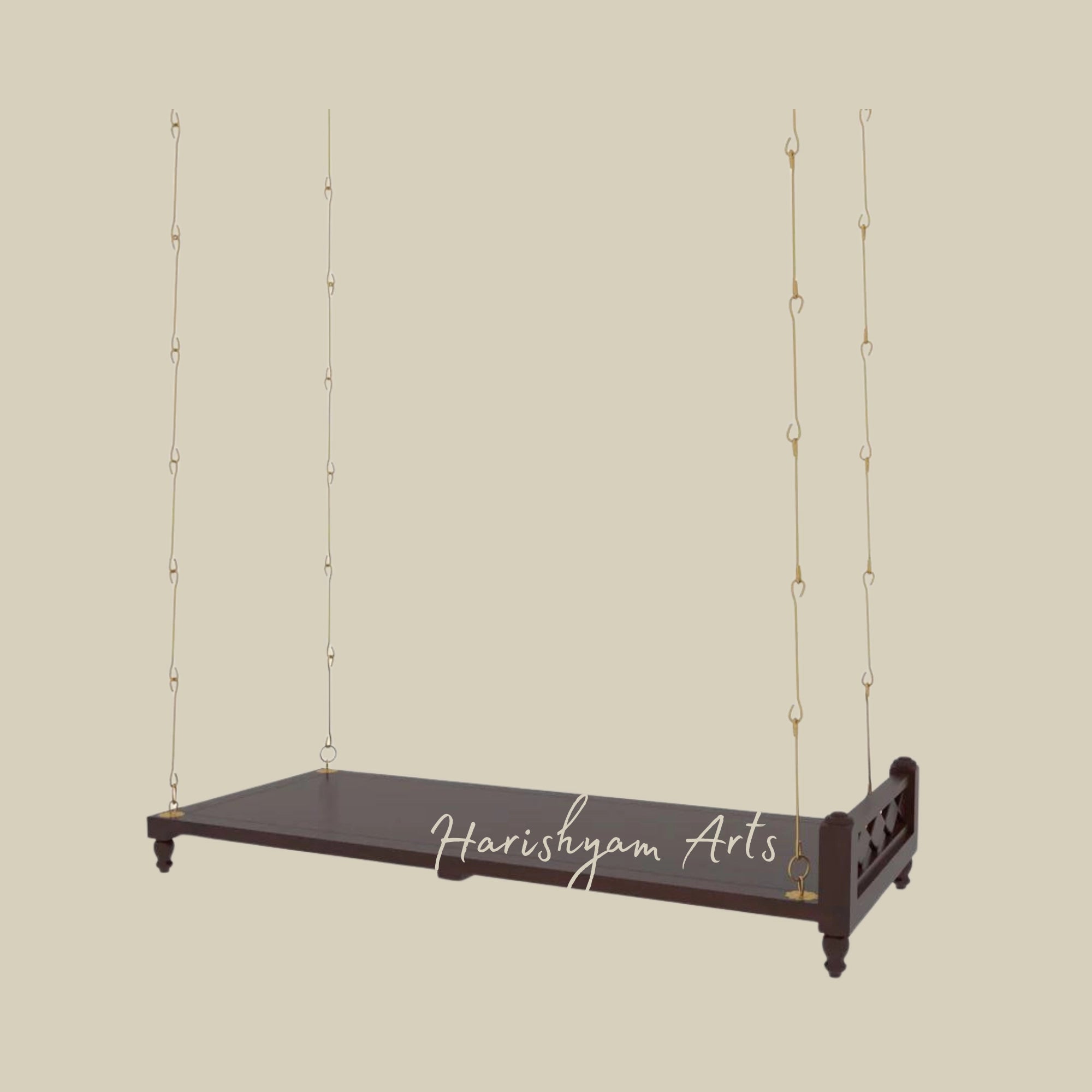 Handmade Traditional Swing Plank with Brass Chains in Walnut Finish