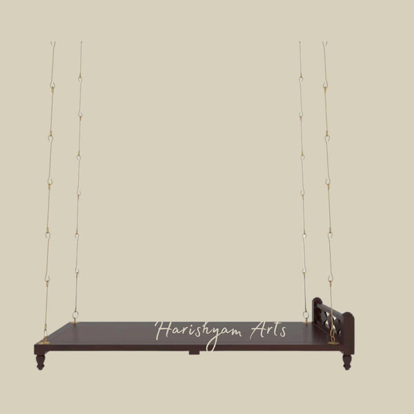Handmade Traditional Swing Plank with Brass Chains in Walnut Finish