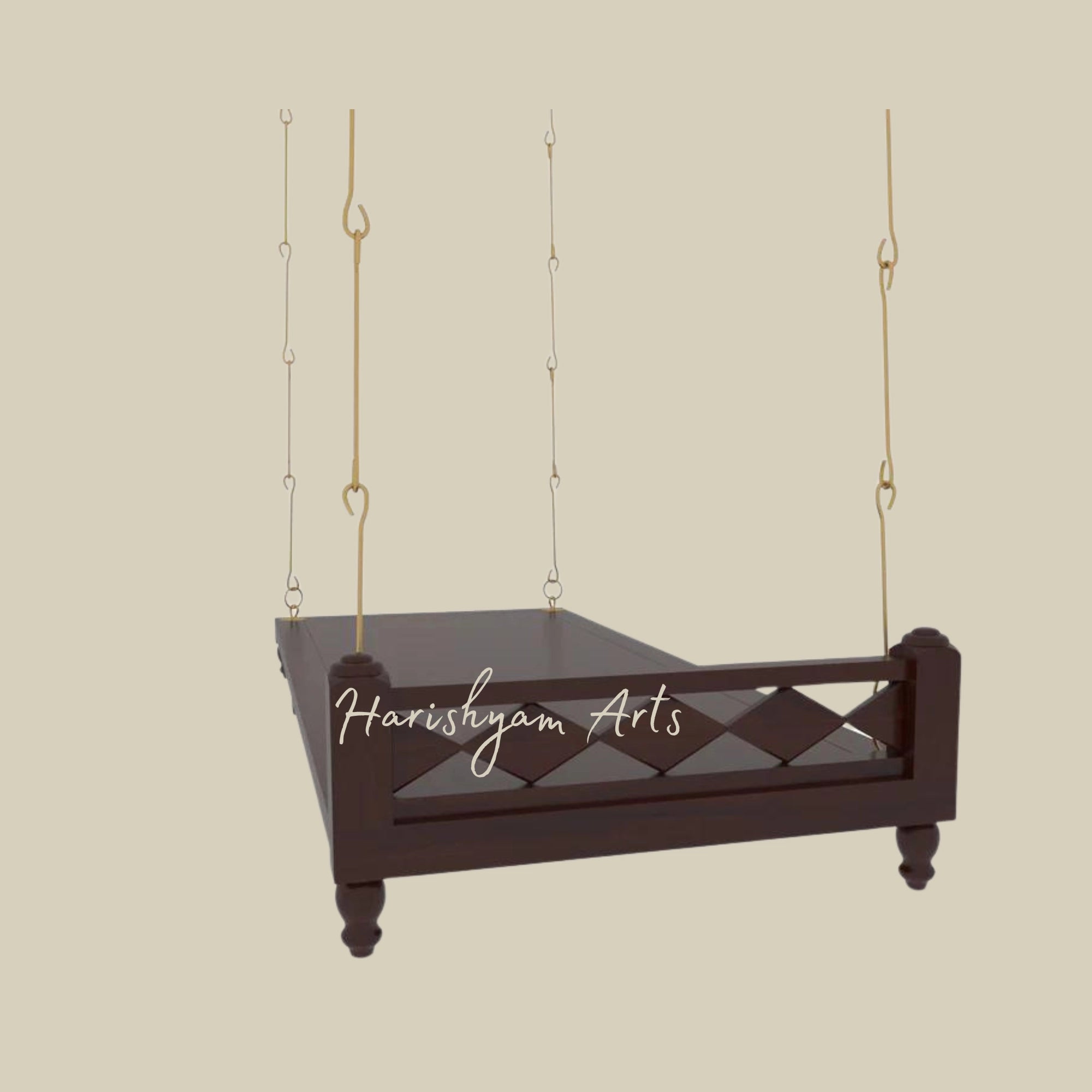Handmade Traditional Swing Plank with Brass Chains in Walnut Finish2
