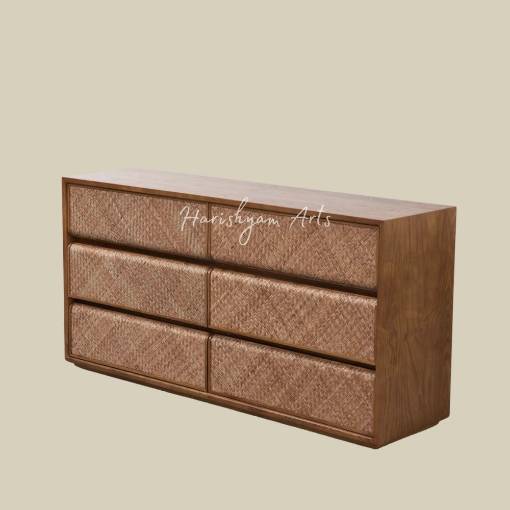 Handmade rattan texture Chest of Drawers