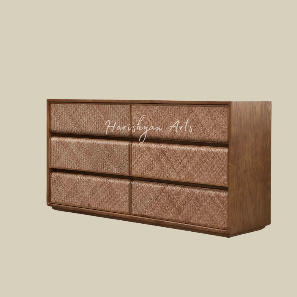 Handmade rattan texture Chest of Drawers