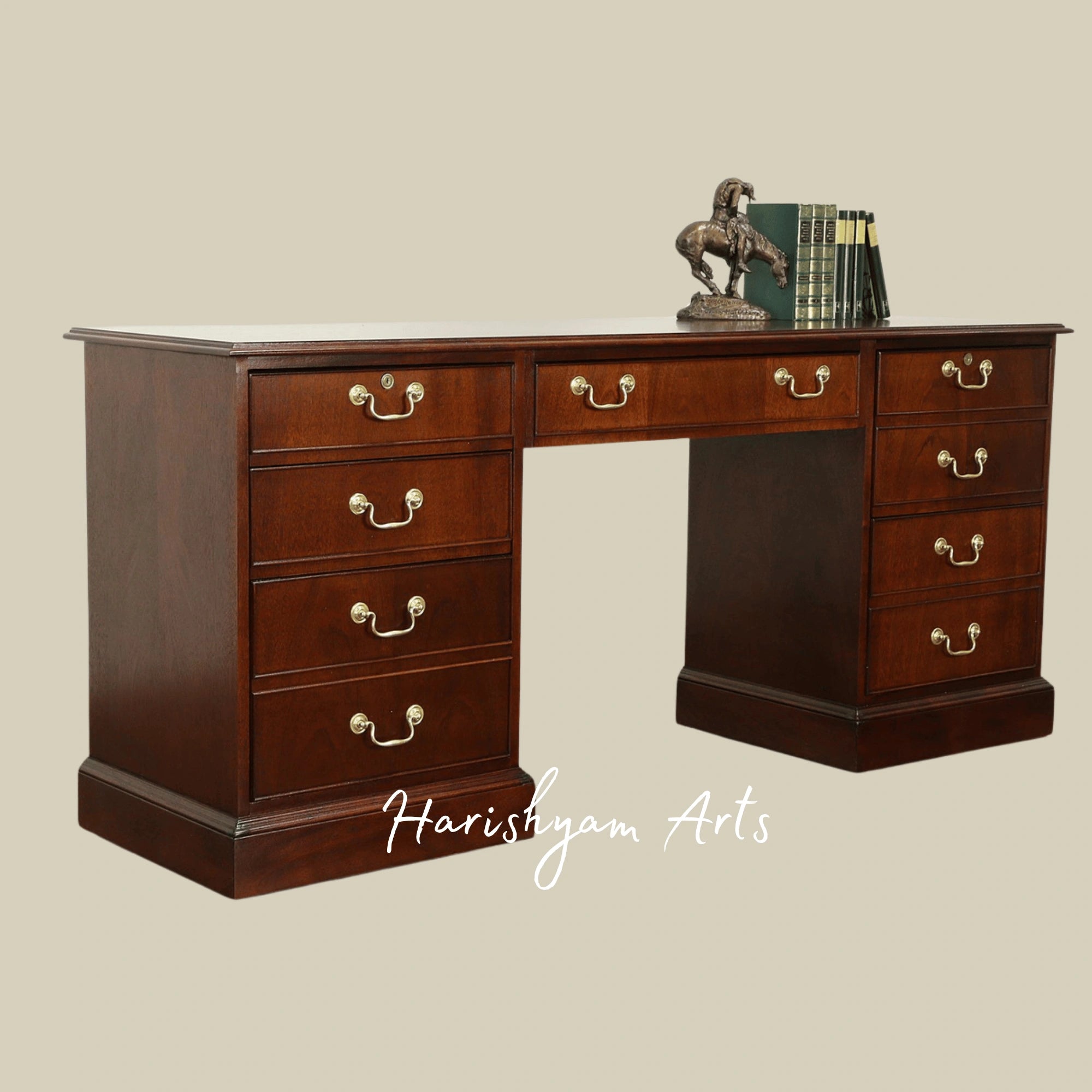 Heritage Style Wooden Executive Desk with Handcrafted Finish and Functional Storage Drawers4