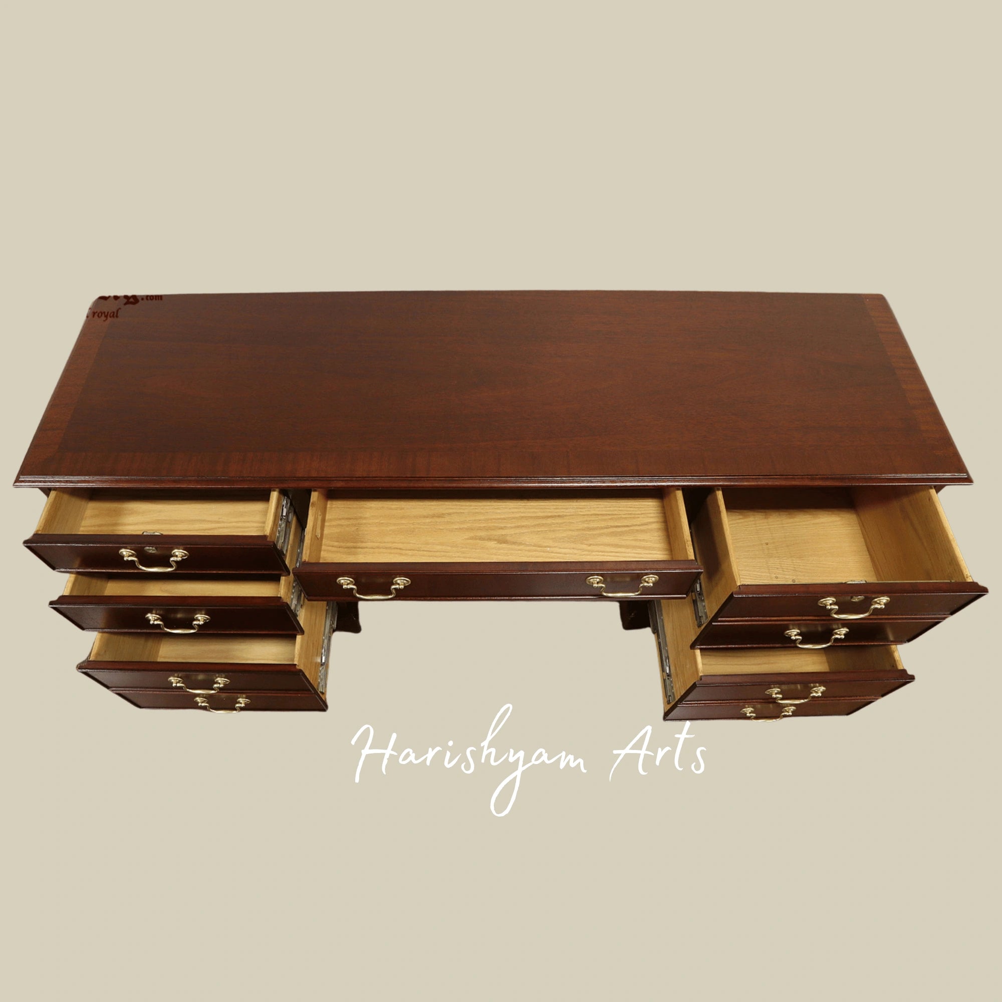 Heritage Style Wooden Executive Desk with Handcrafted Finish and Functional Storage Drawers5