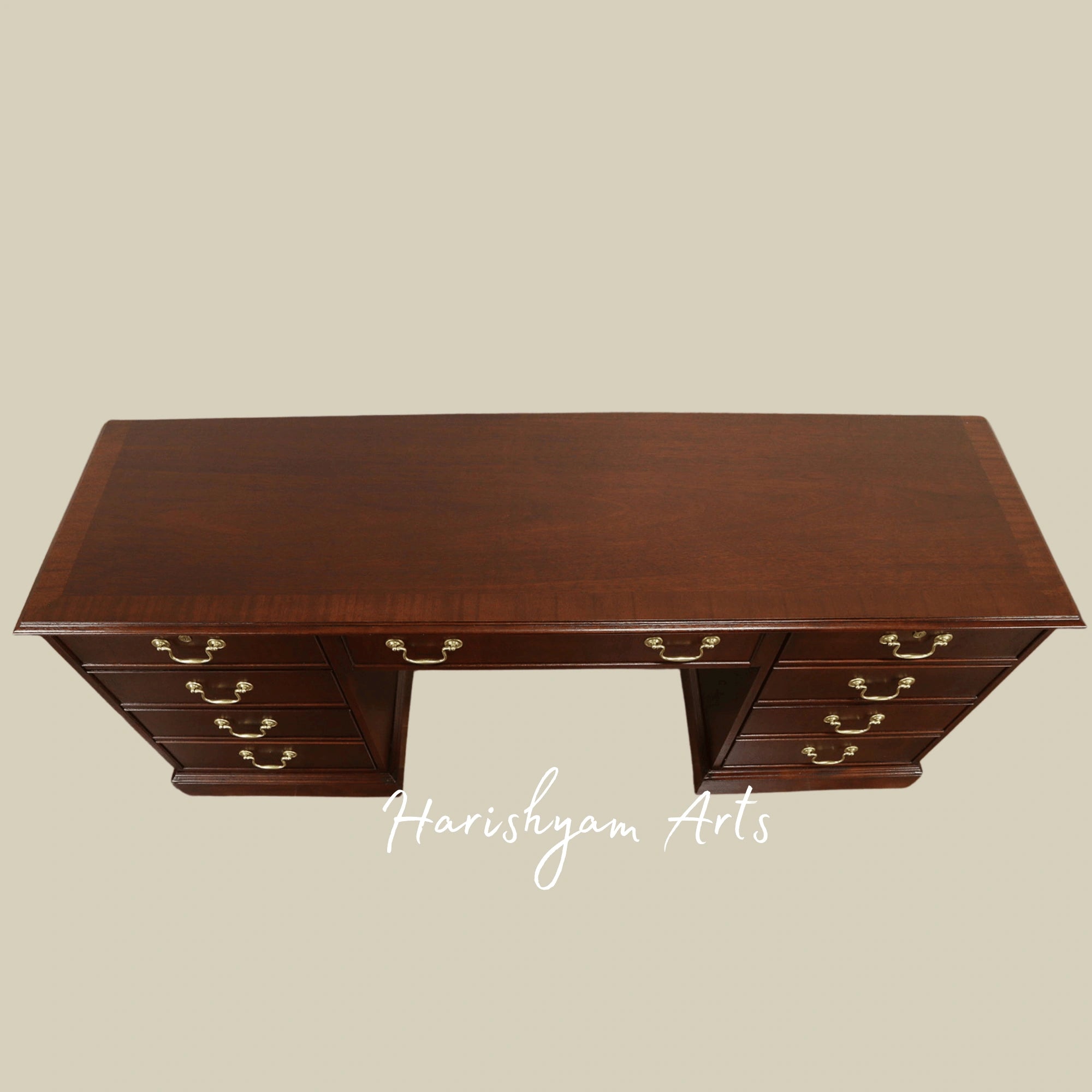 Heritage Style Wooden Executive Desk with Handcrafted Finish and Functional Storage Drawers6