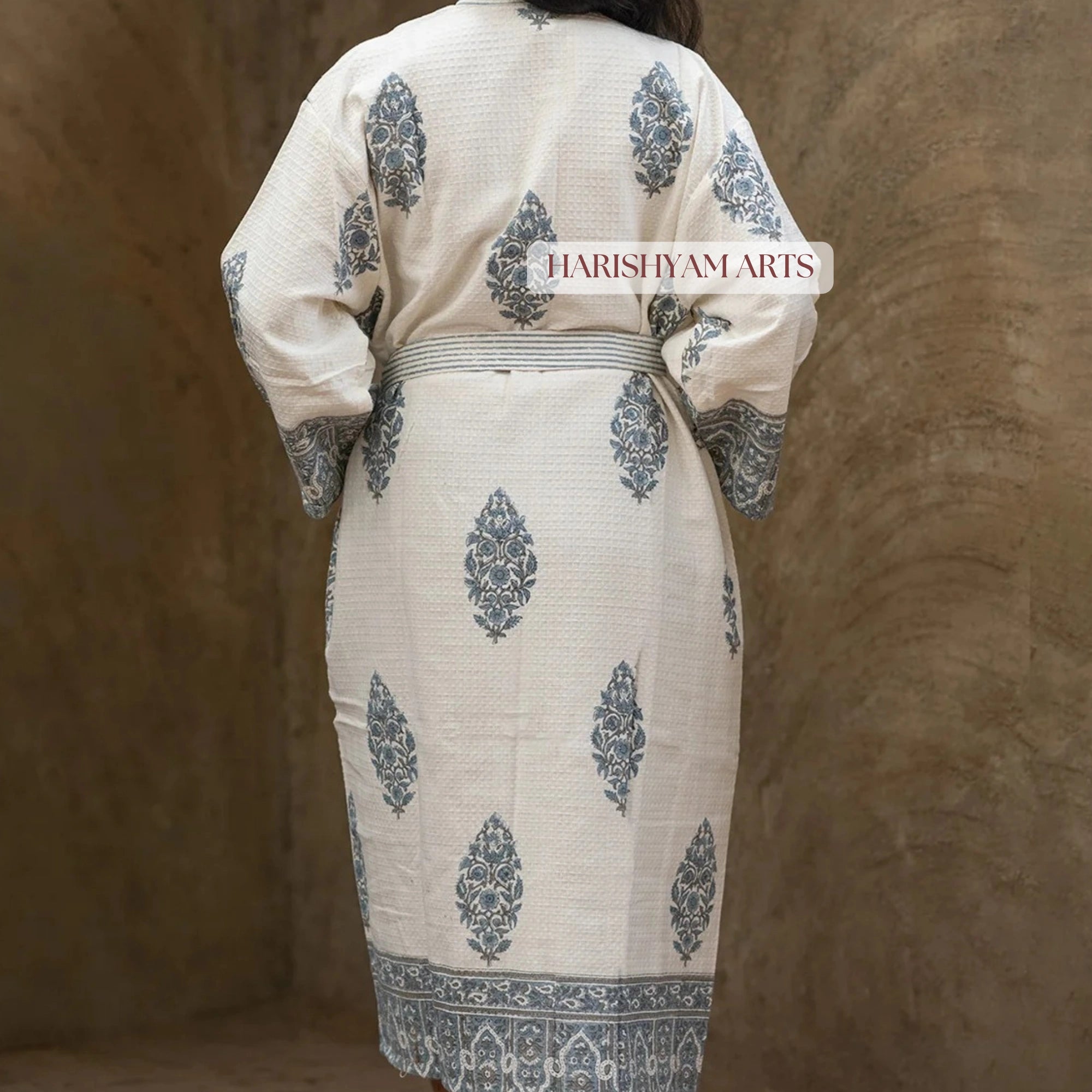 Indigo Charm Traditional Handblock Cotton Bathrobe