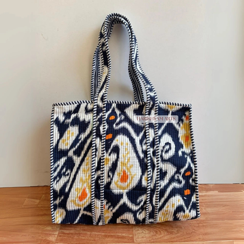 Indigo Ikat Quilted Tote Bag