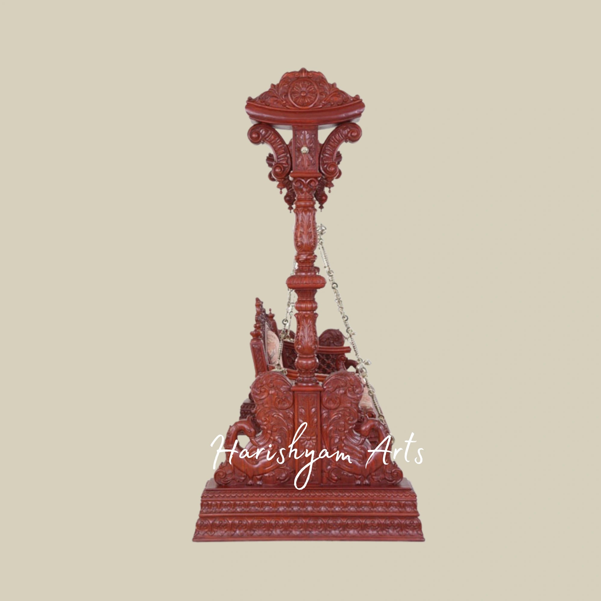 Intricately Carved Wooden Swing Seat with Designer Backrest