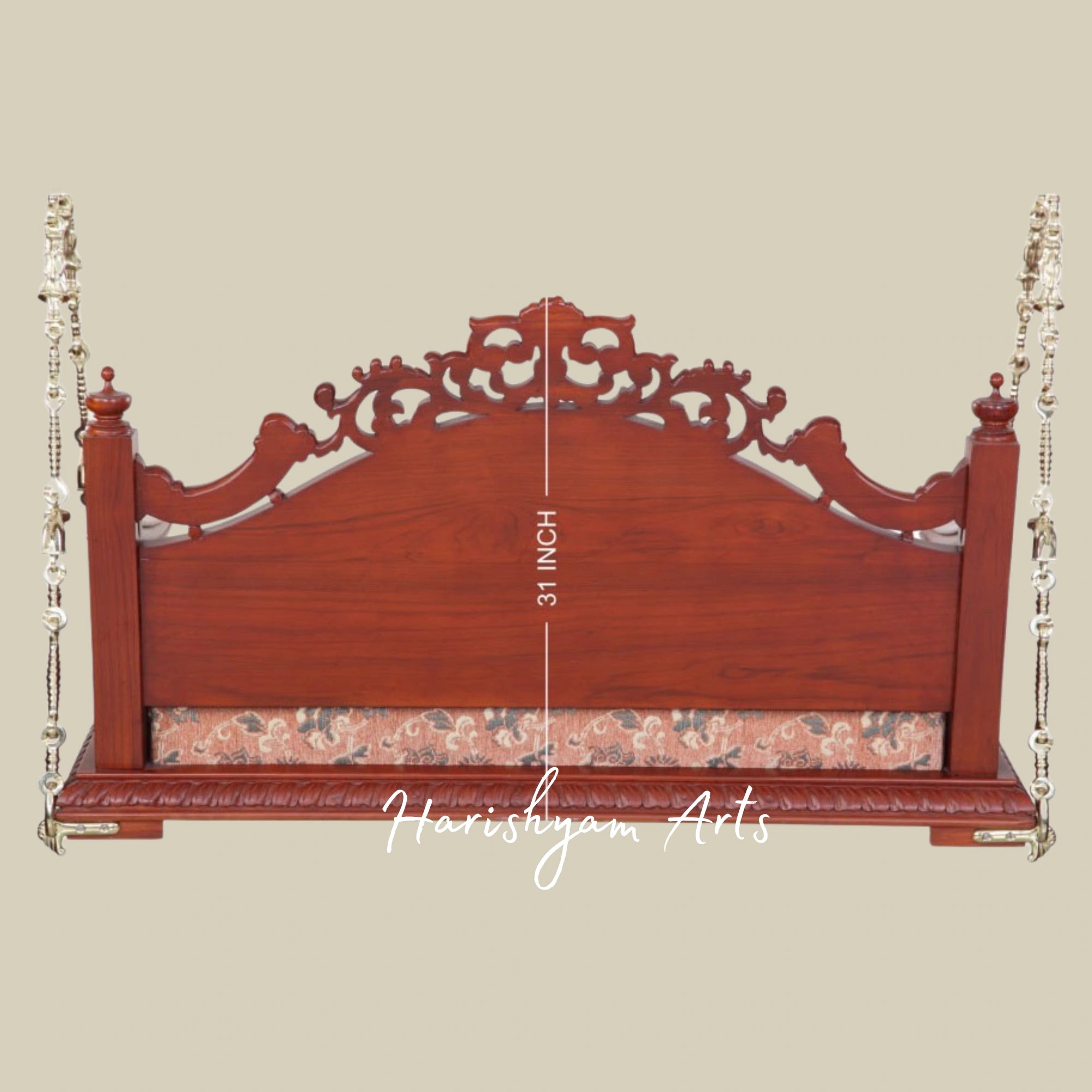 Intricately Carved Wooden Swing Seat with Designer Backrest