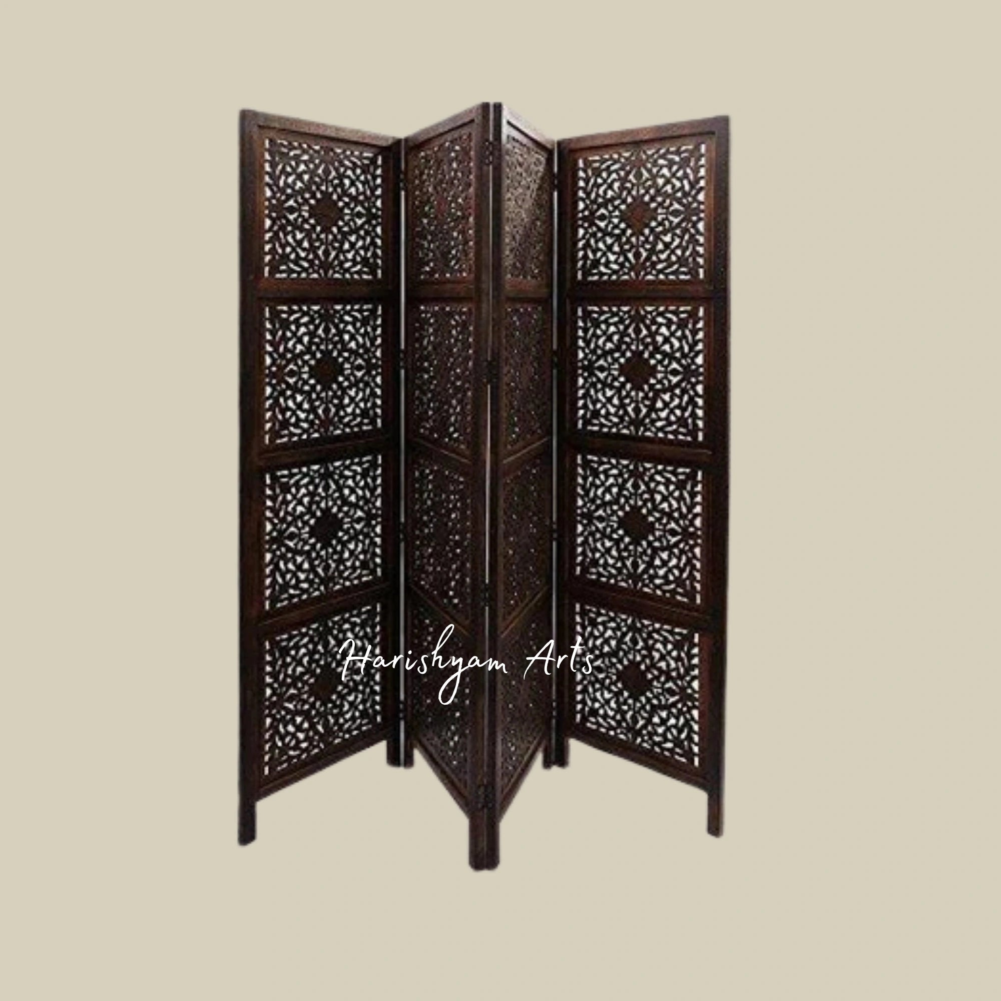 Intricately Designed Teak Wood Partition for Living Room and Mandir