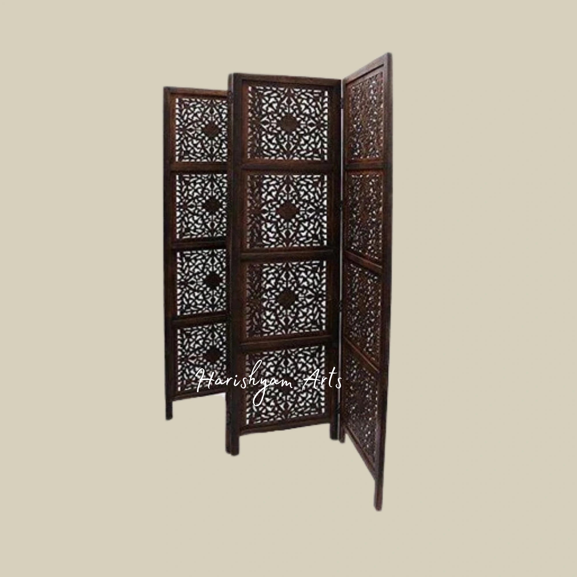 Intricately Designed Teak Wood Partition for Living Room and Mandir