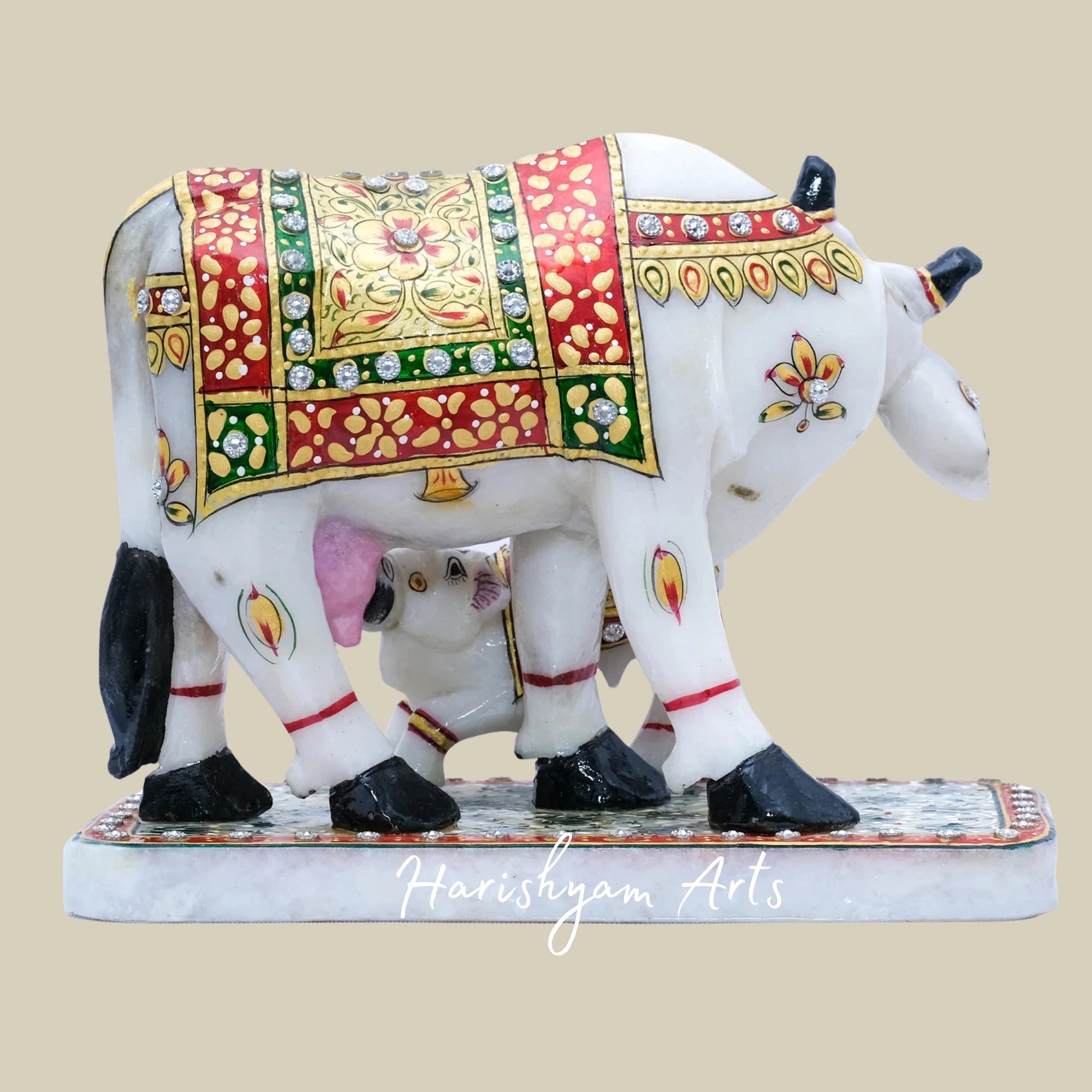 Kamdhenu Cow with Calf Idol Premium Marble Handcrafted Statue