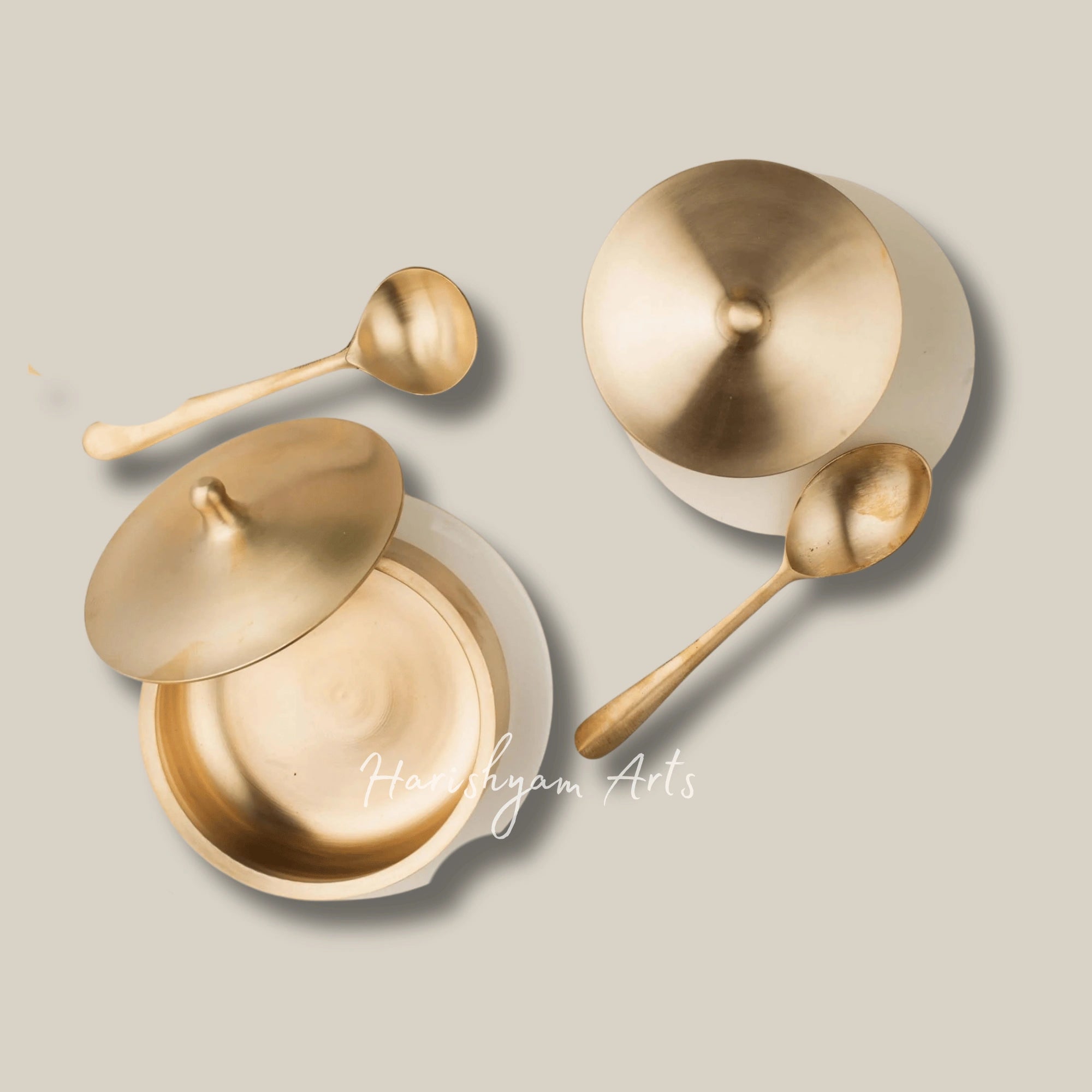 Kansa Serving Bowl Set with Lid & Laddle for Traditional Indian Meals and Festive Serveware