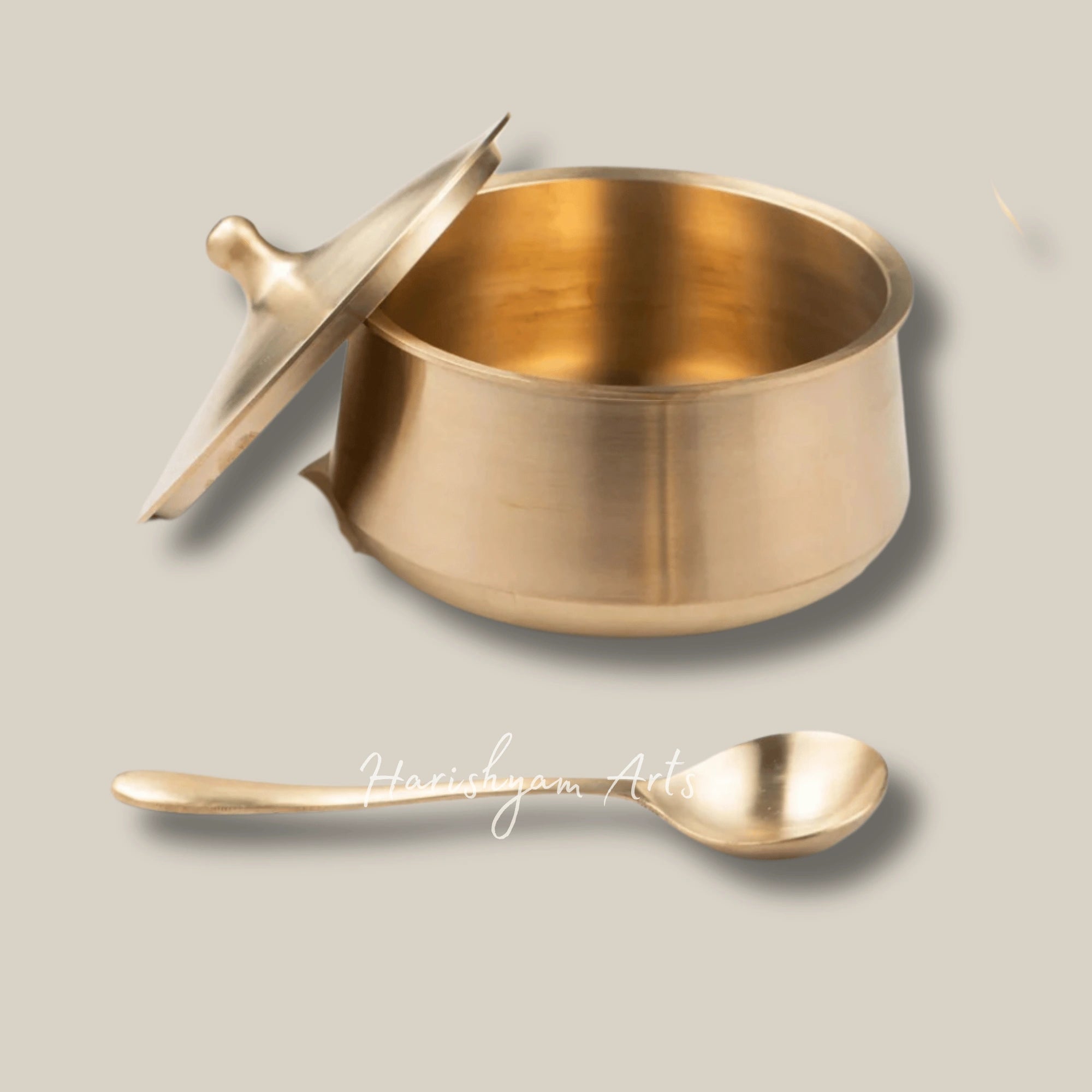 Kansa Serving Bowl Set with Lid & Laddle for Traditional Indian Meals and Festive Serveware
