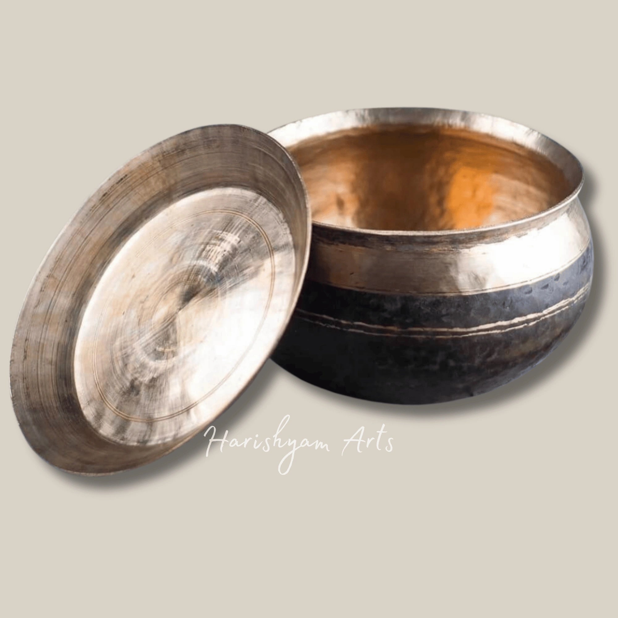 Large Bronze Kansa Bowl with Lid and Matching Ladle