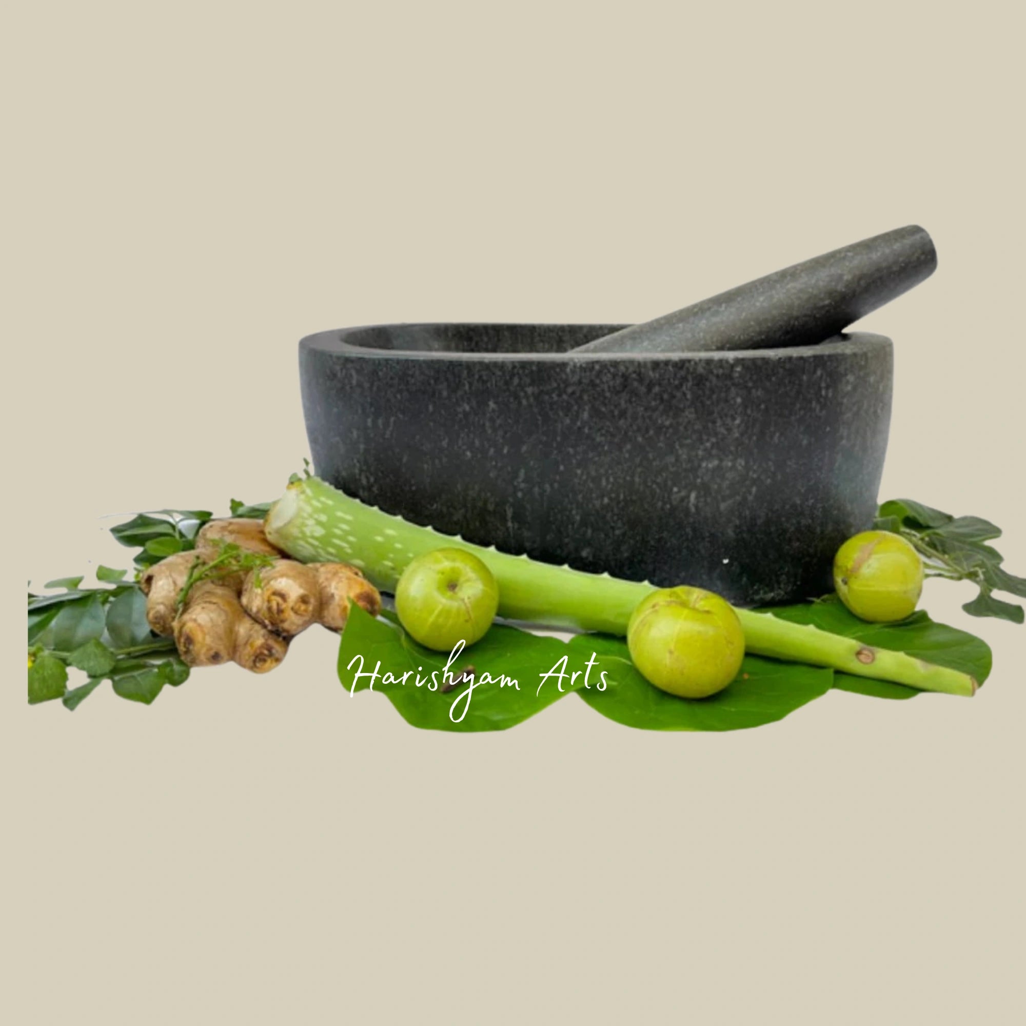 Large Capsule-Shaped Stone Mortar & Pestle