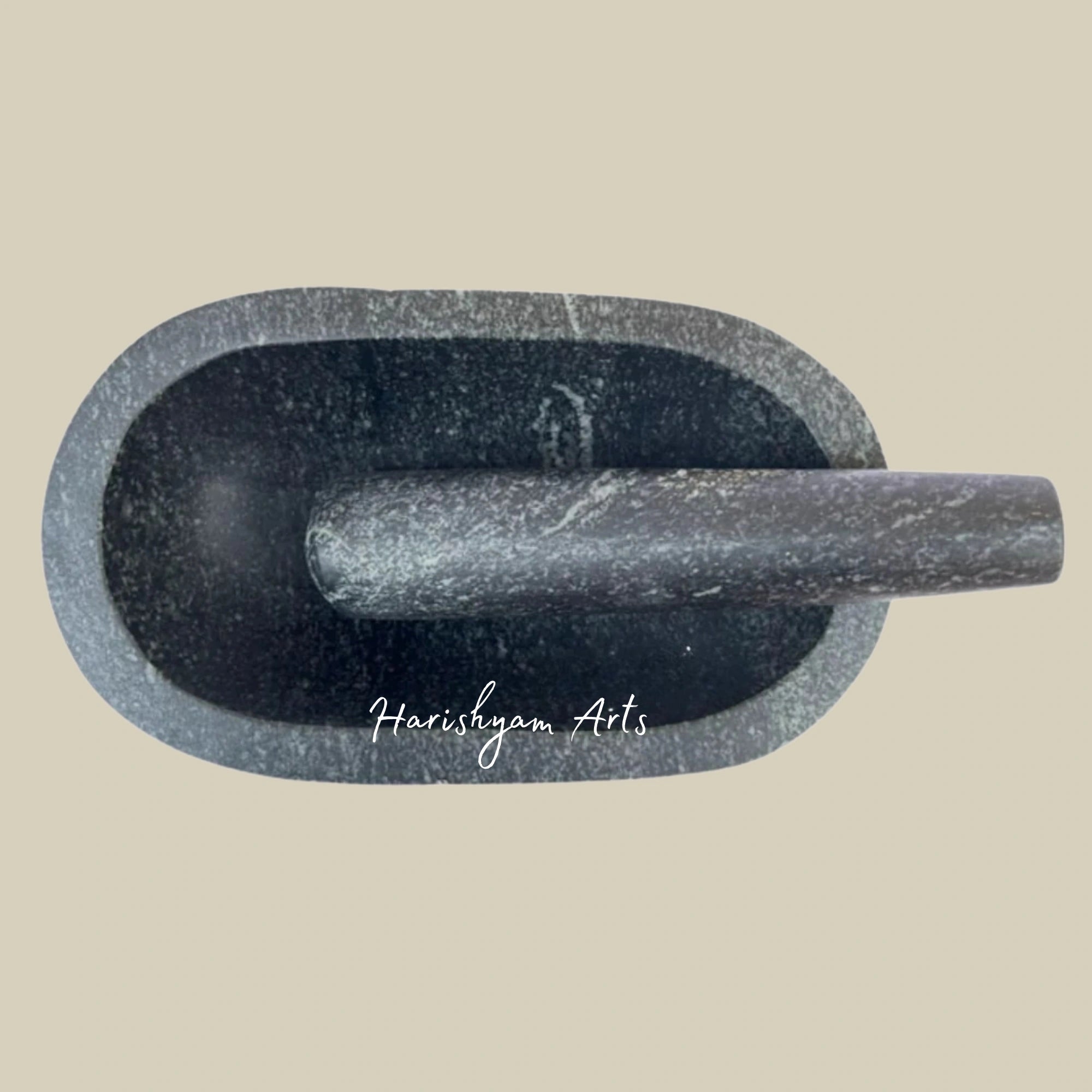 Large Capsule-Shaped Stone Mortar & Pestle