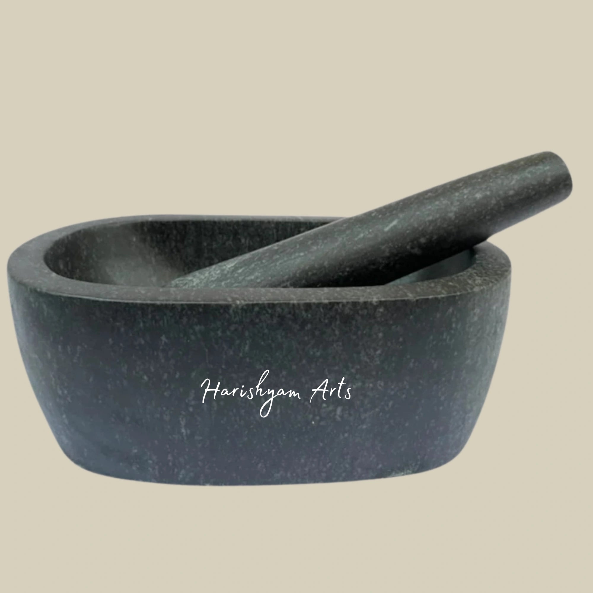 Large Capsule-Shaped Stone Mortar & Pestle