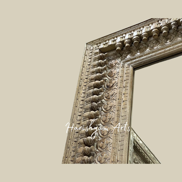 Floral Hand-Carved Wooden Mirror Frame