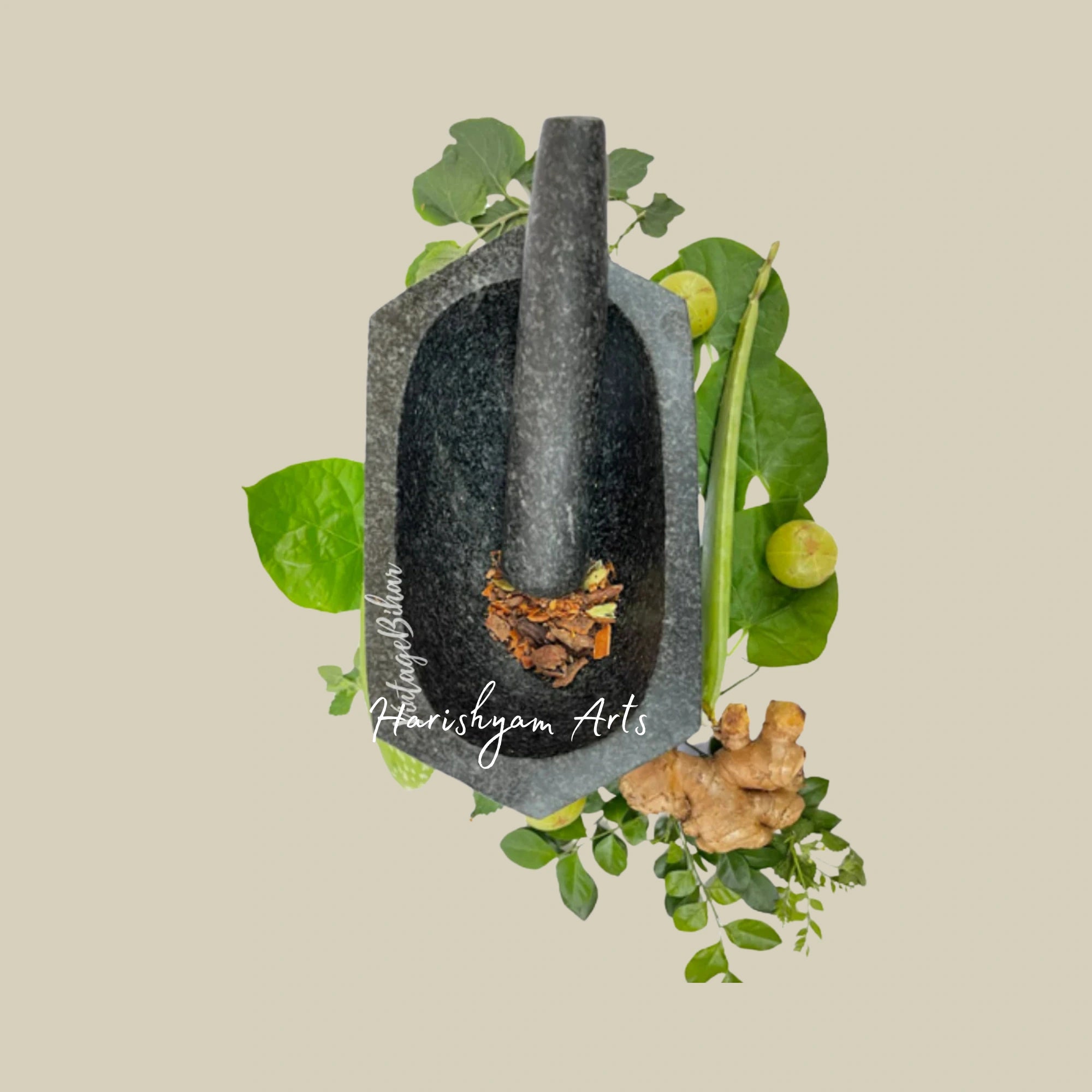 Large Hexagonal Stone Mortar & Pestle