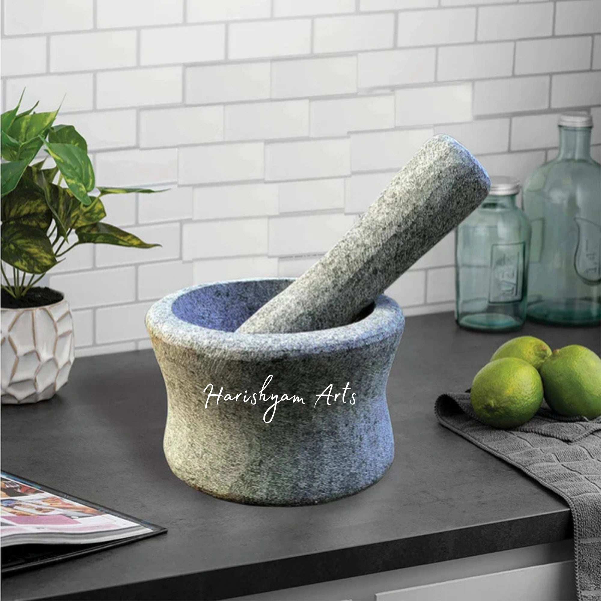 Large Stone Mortar & Pestle Set for Kitchen