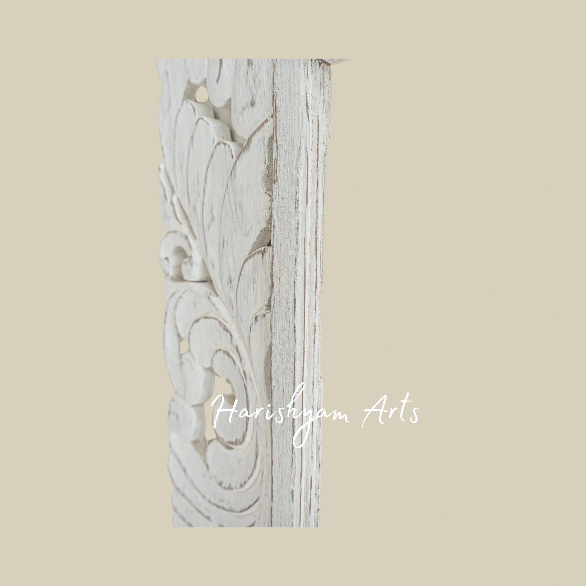 Large Teak Wood Dressing Mirror Frame in White Finish