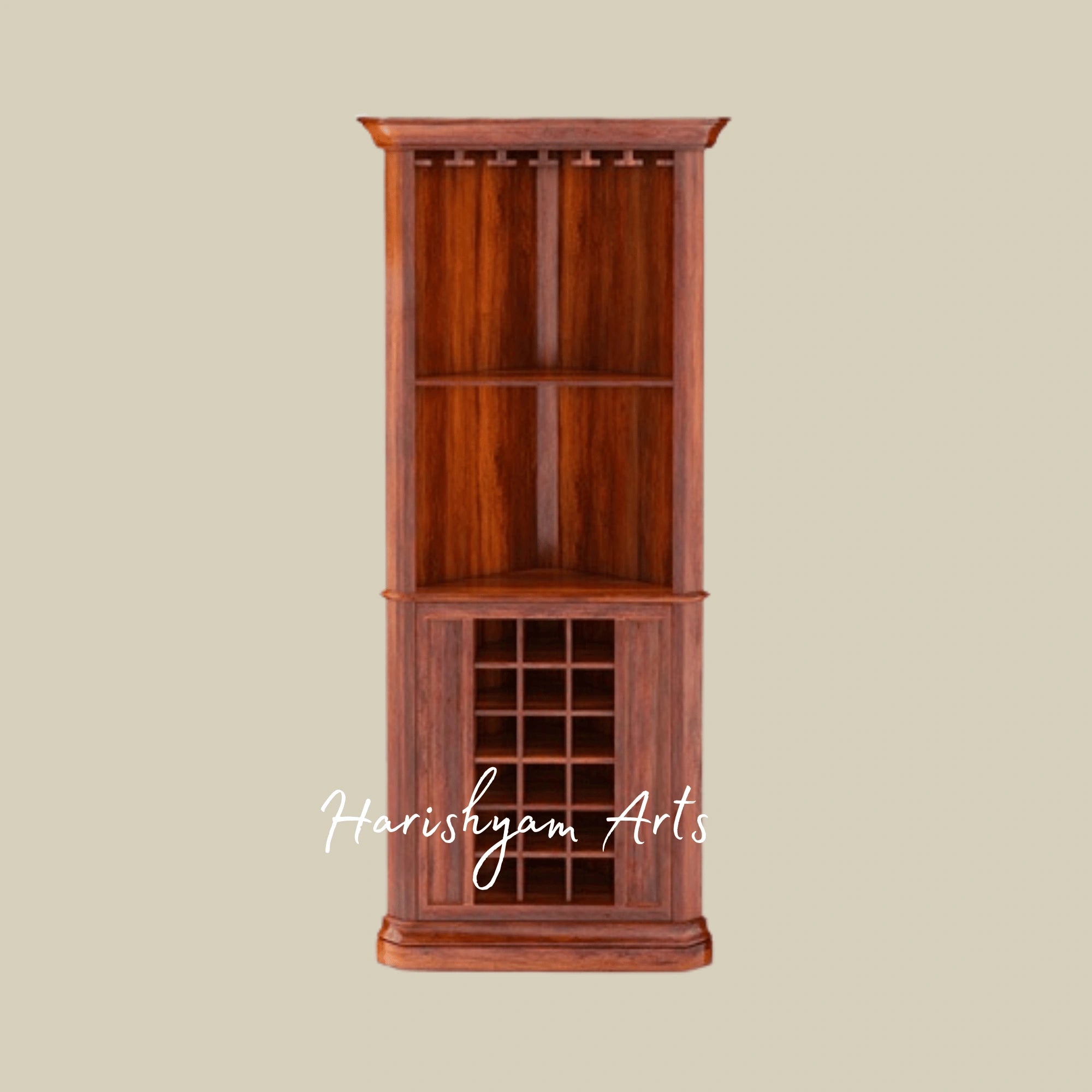 Long Wooden Corner Bar Cabinet with Glass and Bottle Storage
1