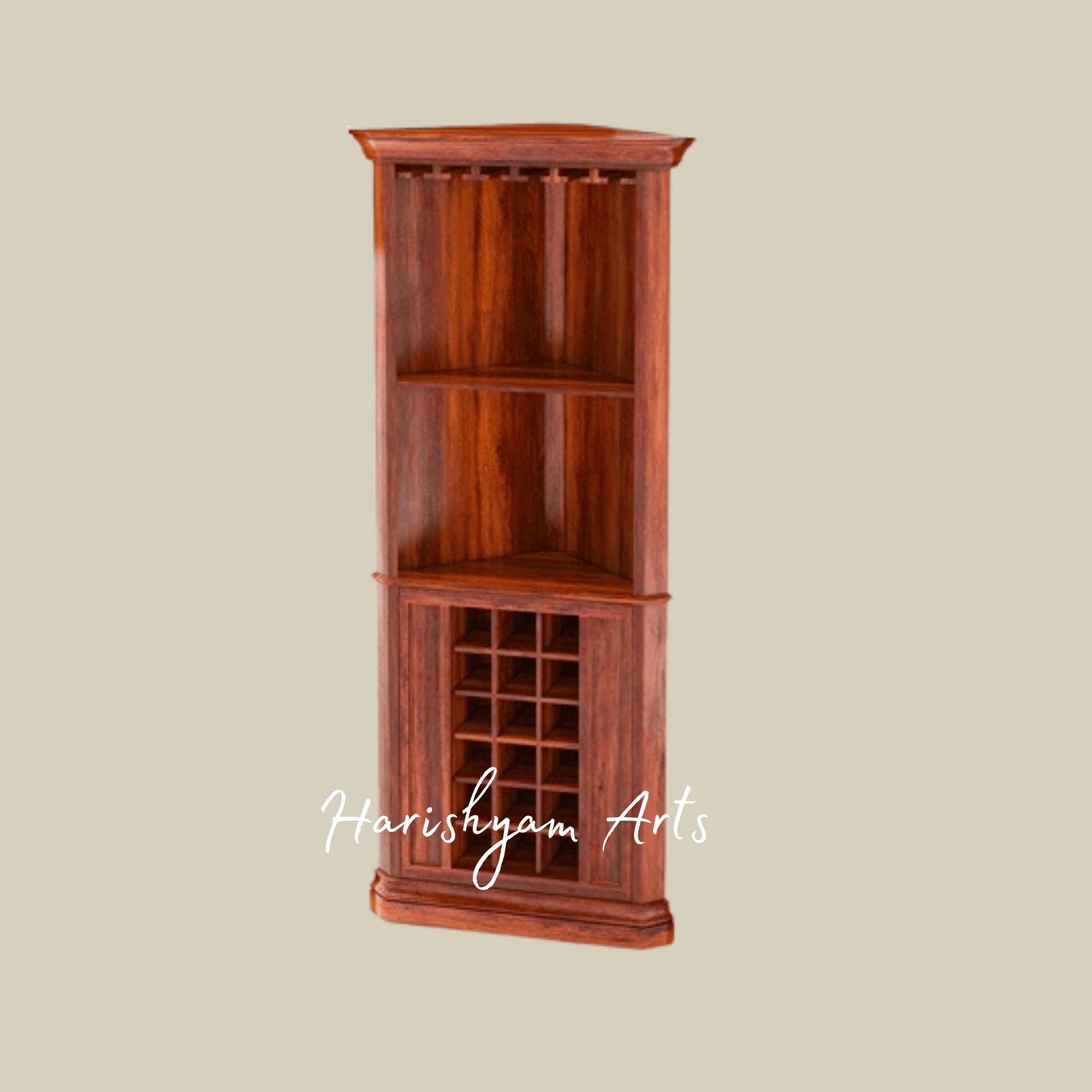 Long Wooden Corner Bar Cabinet with Glass and Bottle Storage
3