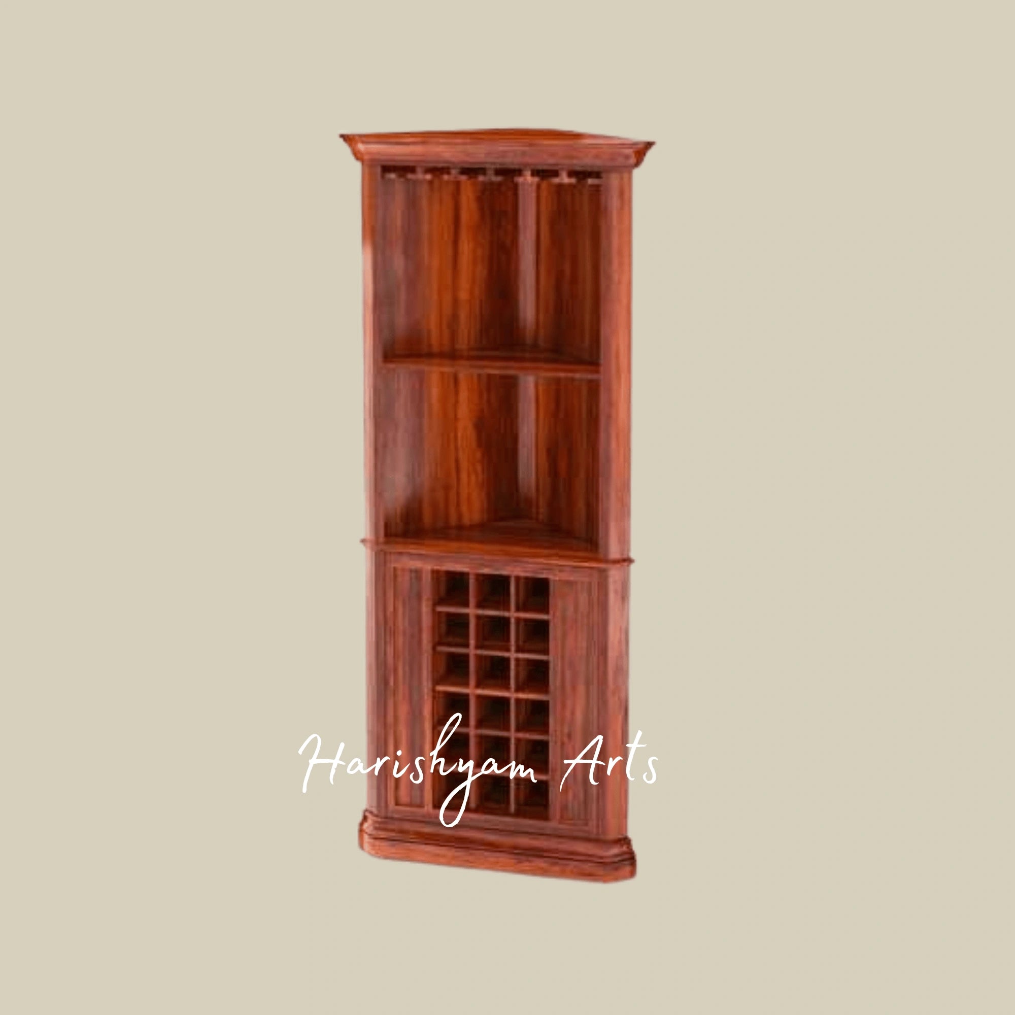 Long Wooden Corner Bar Cabinet with Glass and Bottle Storage
4