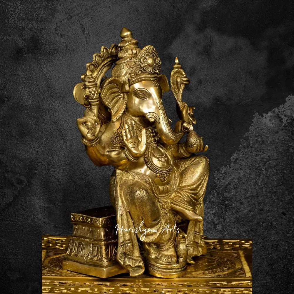 Abhya Ganesh Brass Statue 13"