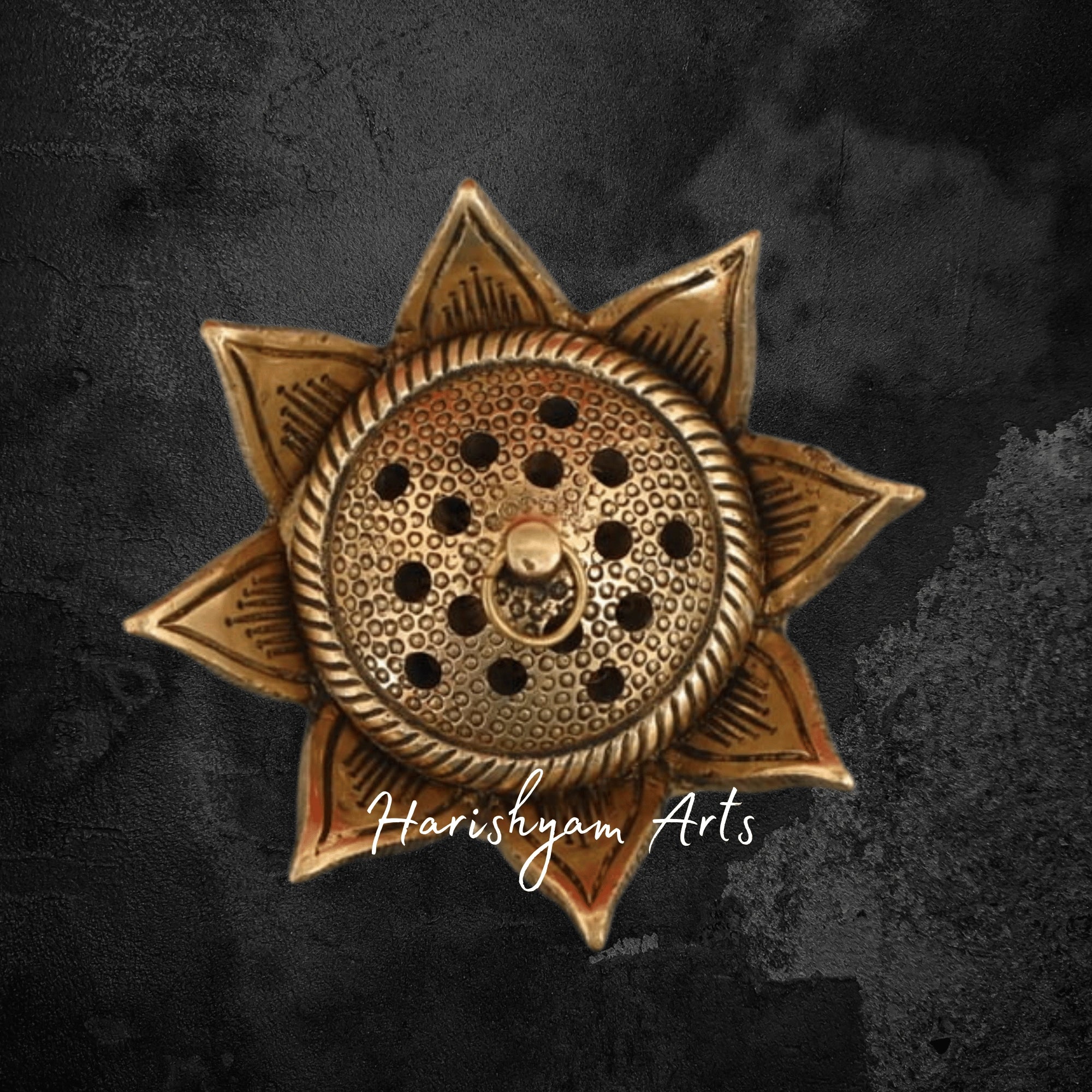 Lotus Inspired Brass Incense Burner Lamp for Charcoal and Loban Use