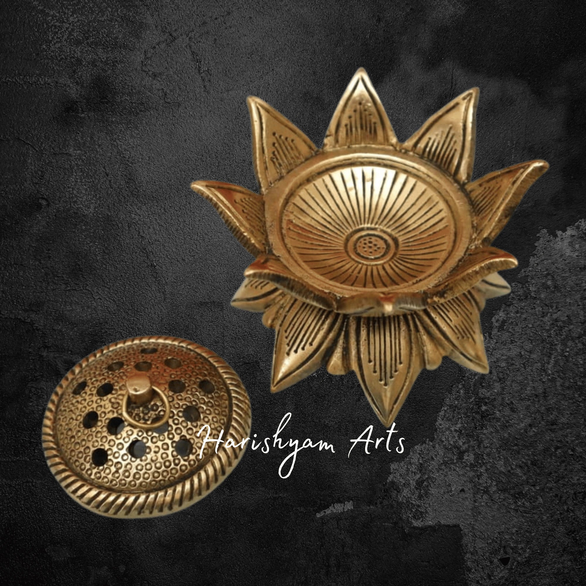Lotus Inspired Brass Incense Burner Lamp for Charcoal and Loban Use