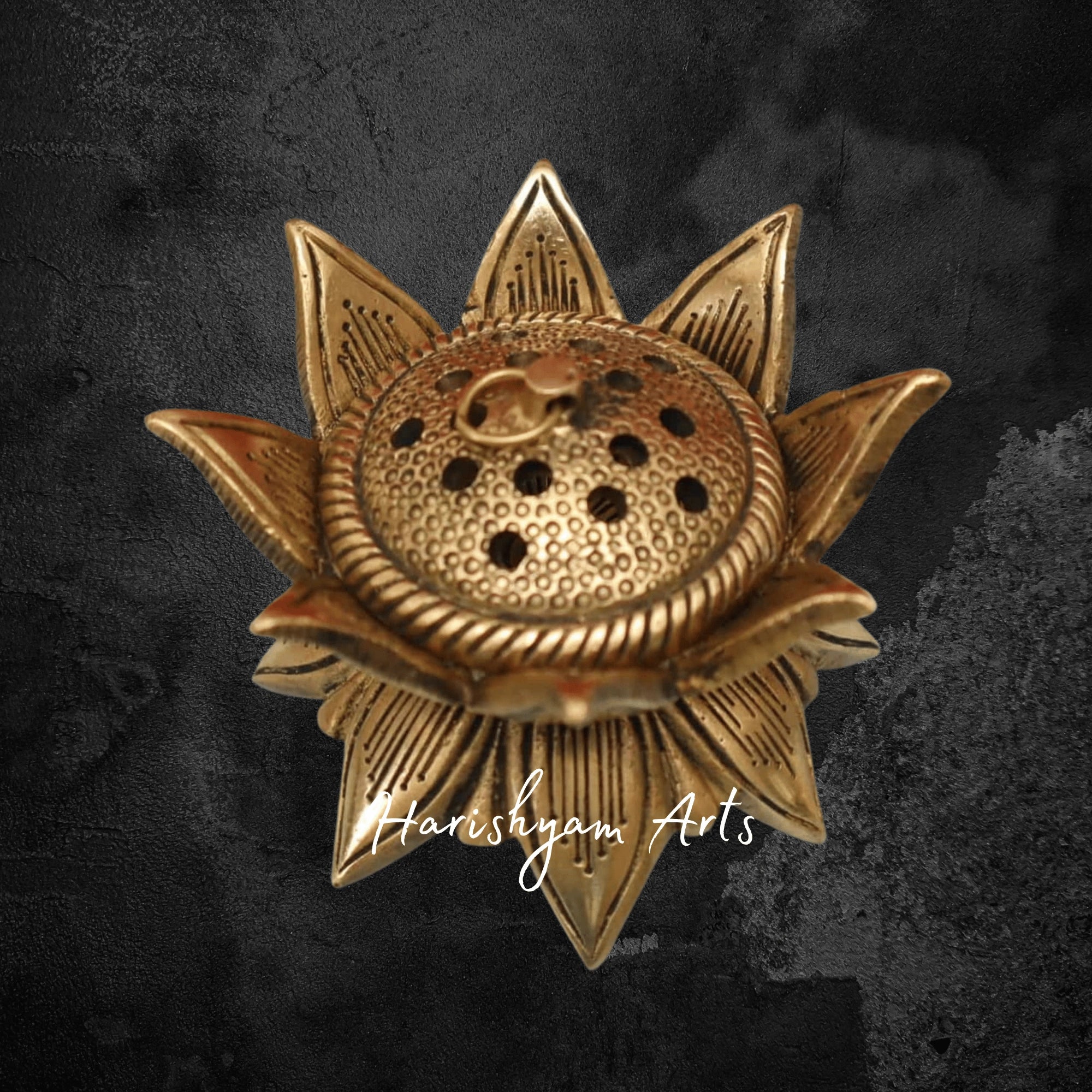 Lotus Inspired Brass Incense Burner Lamp for Charcoal and Loban Use