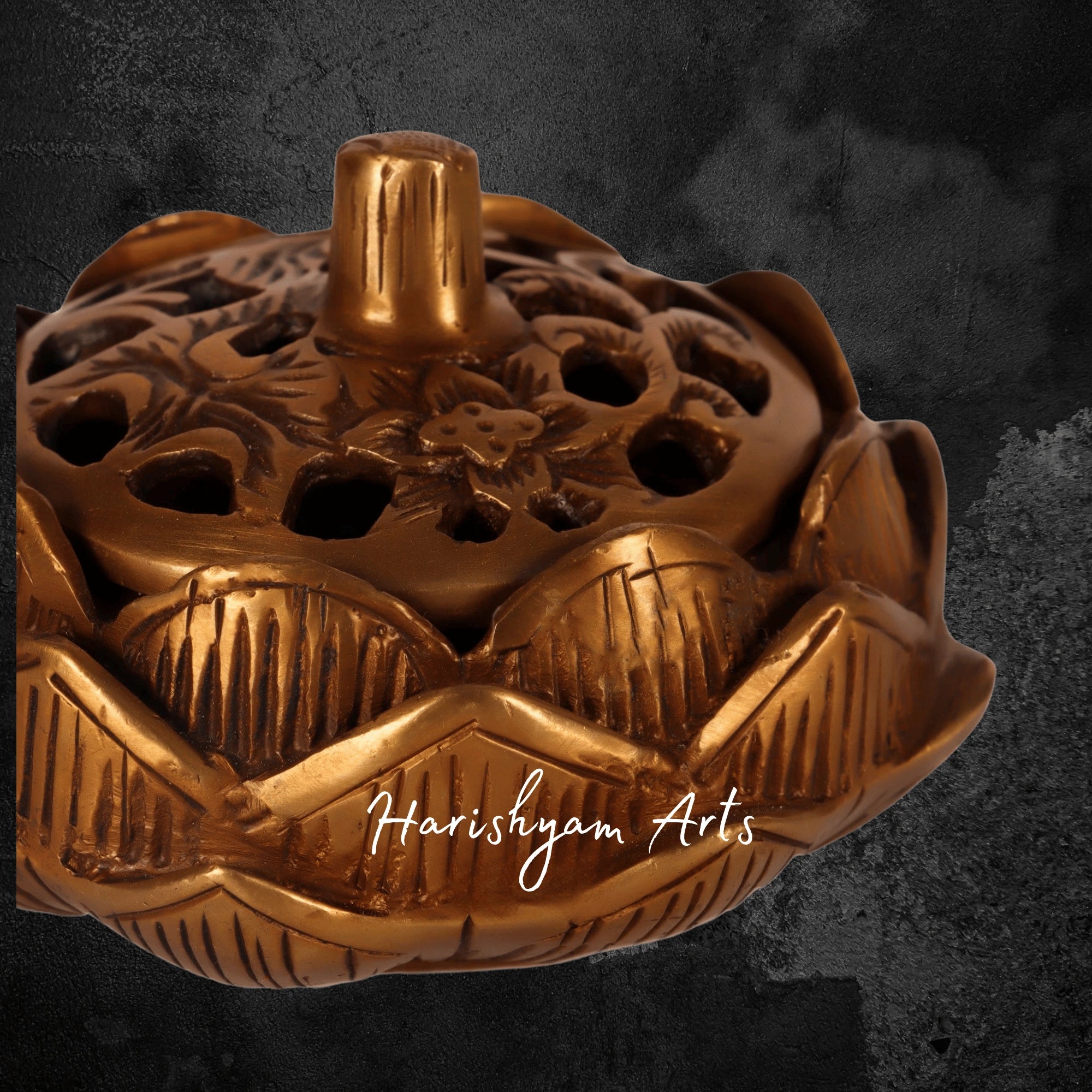 Lotus Motif Brass Handcrafted Dhoop Burner for Meditation and Pooja Use