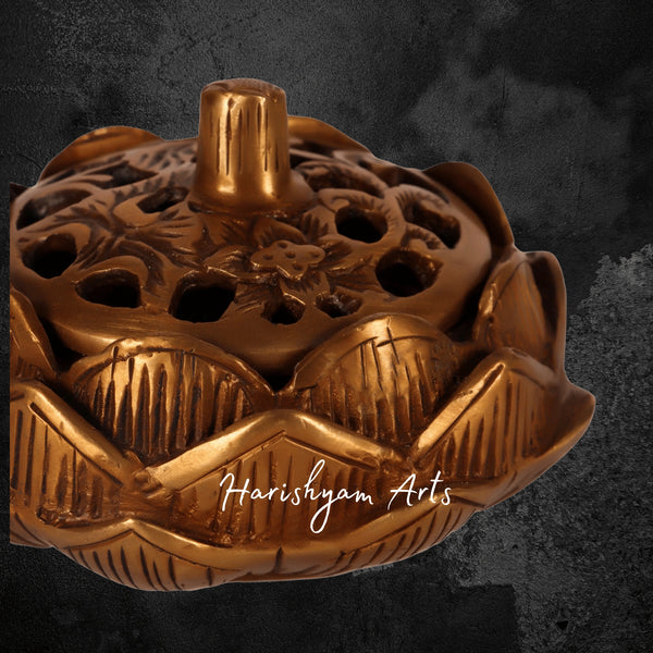 Lotus Motif Brass Handcrafted Dhoop Burner for Meditation and Pooja Use