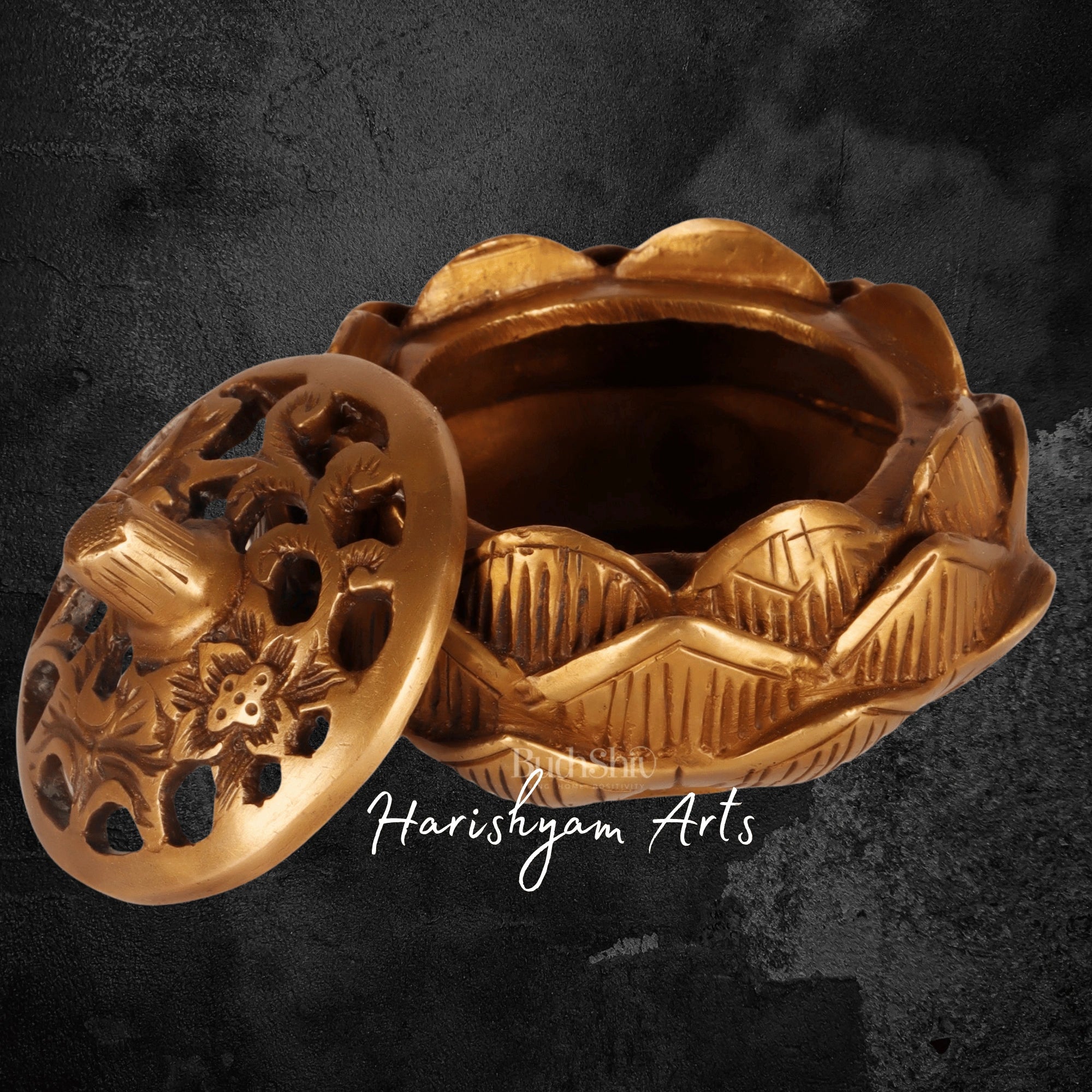 Lotus Motif Brass Handcrafted Dhoop Burner for Meditation and Pooja Use