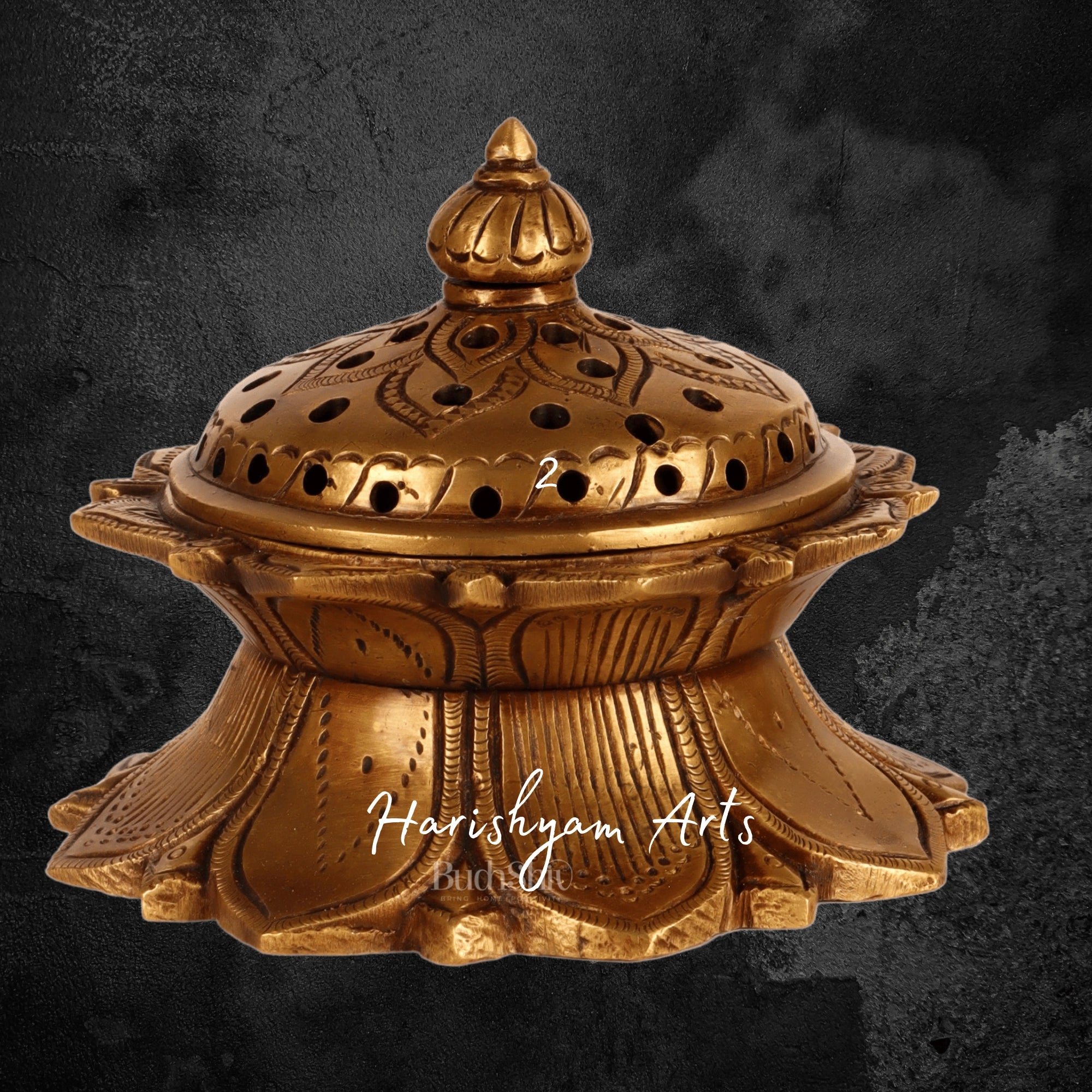 Lotus Motif Brass Handcrafted Dhoop Burner for Meditation and Pooja Use