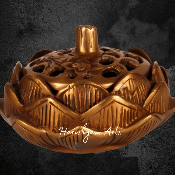 Lotus Motif Brass Handcrafted Dhoop Burner for Meditation and Pooja Use