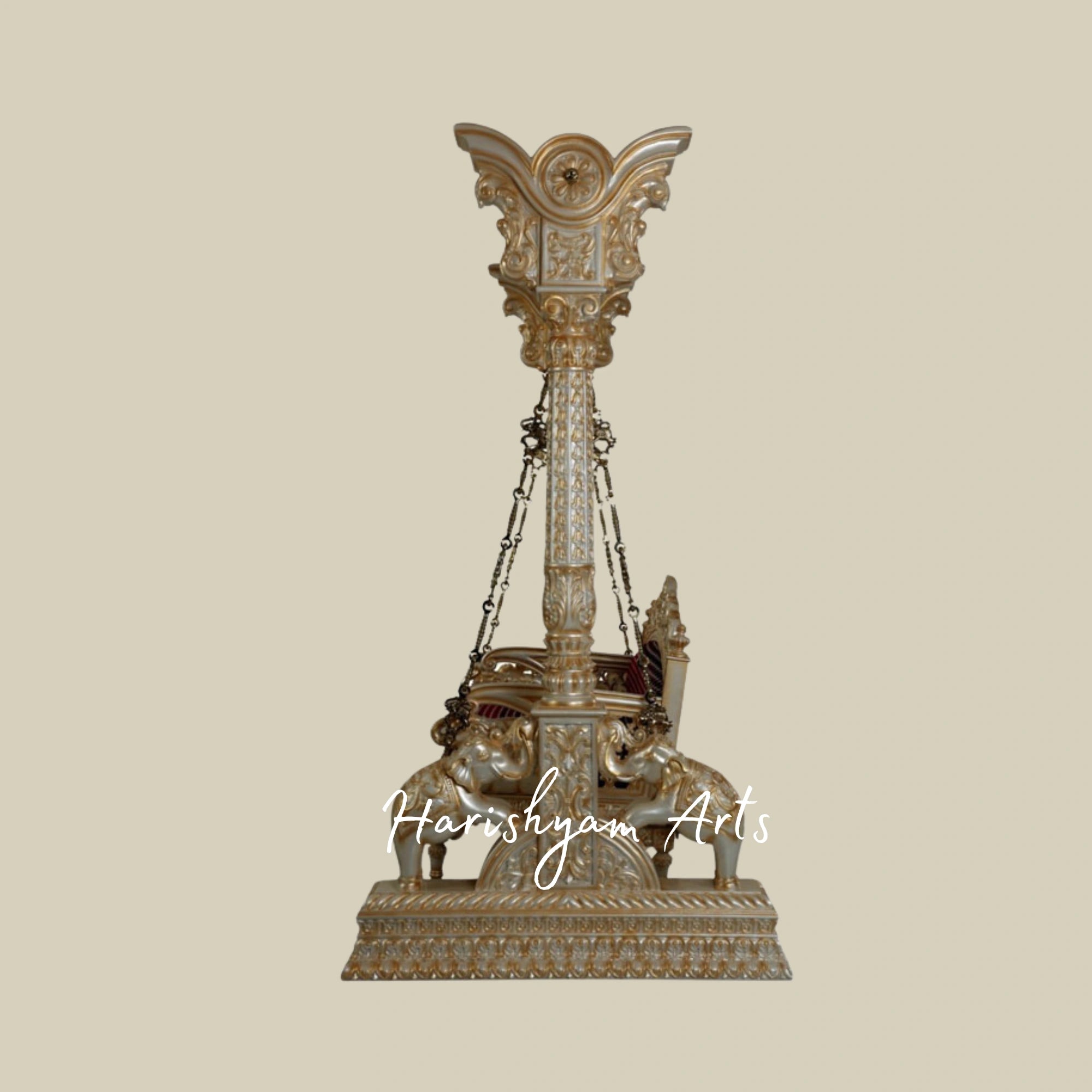 Luxury Antique Finish Swing with Brass Chains and Designer Pillars