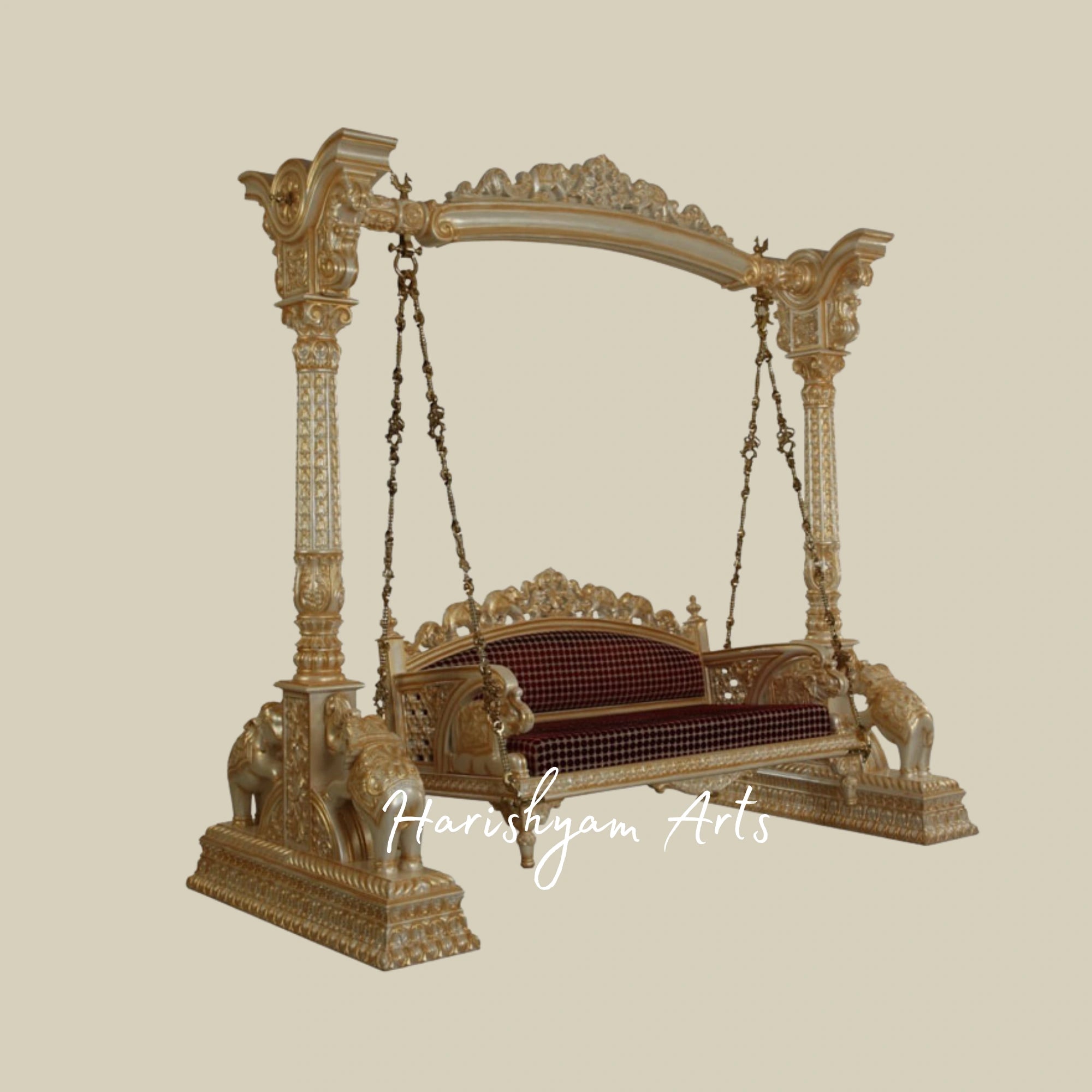 Luxury Antique Finish Swing with Brass Chains and Designer Pillars
